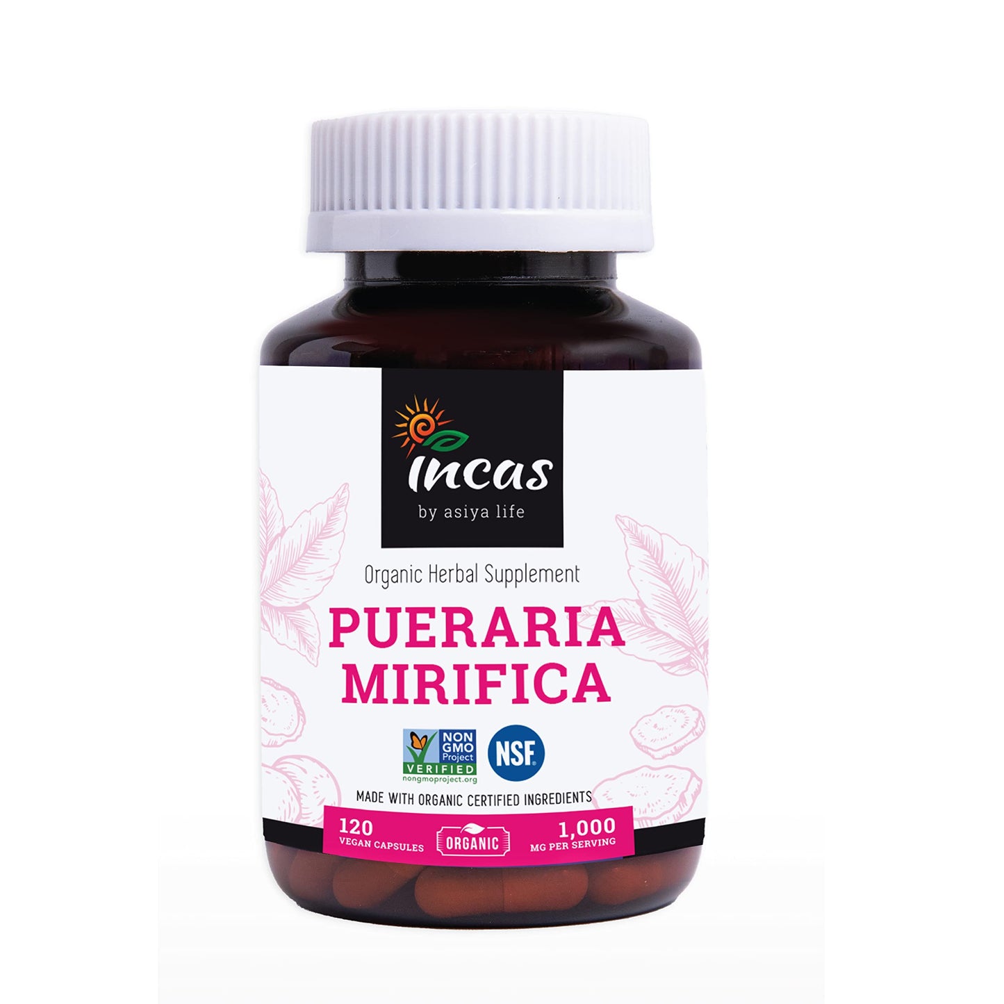 Incas by Asiya Life Pueraria Mirifica Root Extract Powder Capsules, 1000 mg per serving, 120 Count