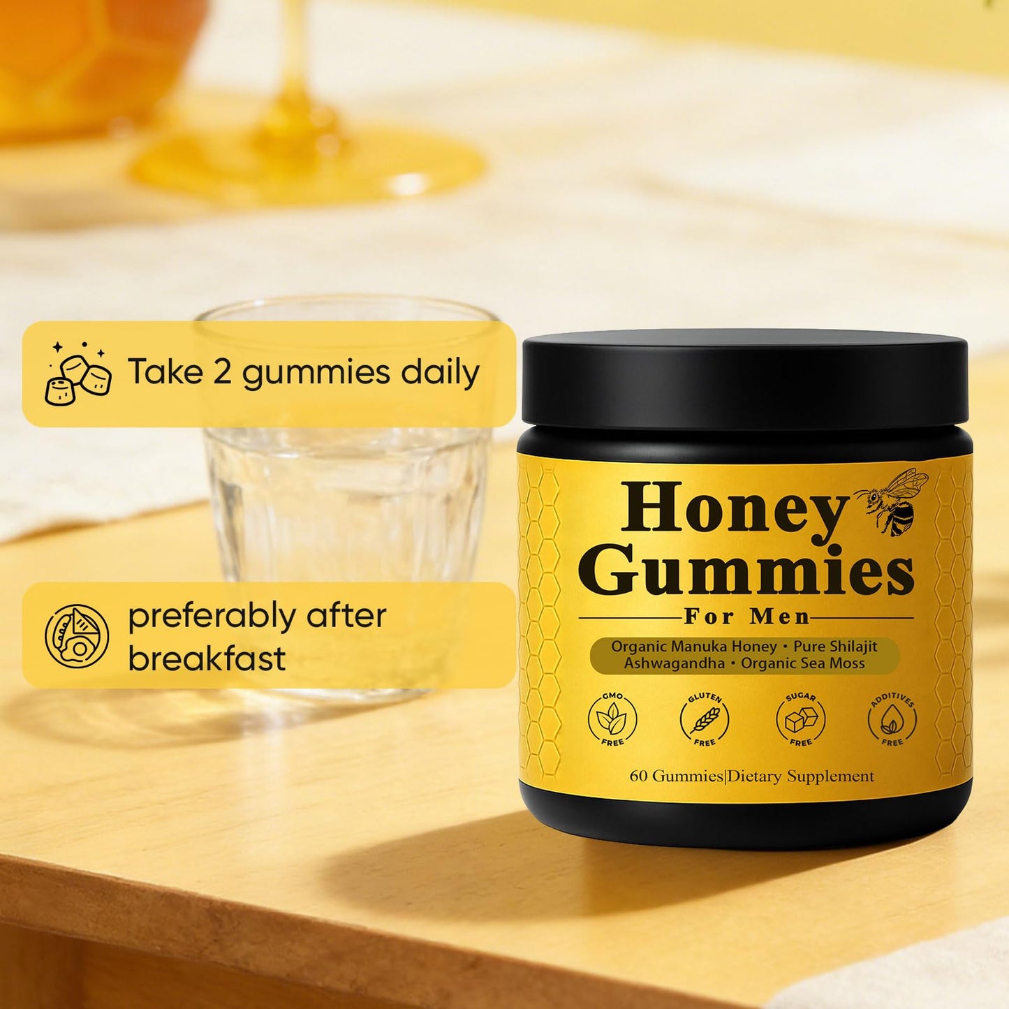 Dotkara Honey Gummies for Men Vitality Booster Manuka Honey Gummies with Shilajit Ashwagandha Sea Moss, Vegan, Non-GMO Capsule 1