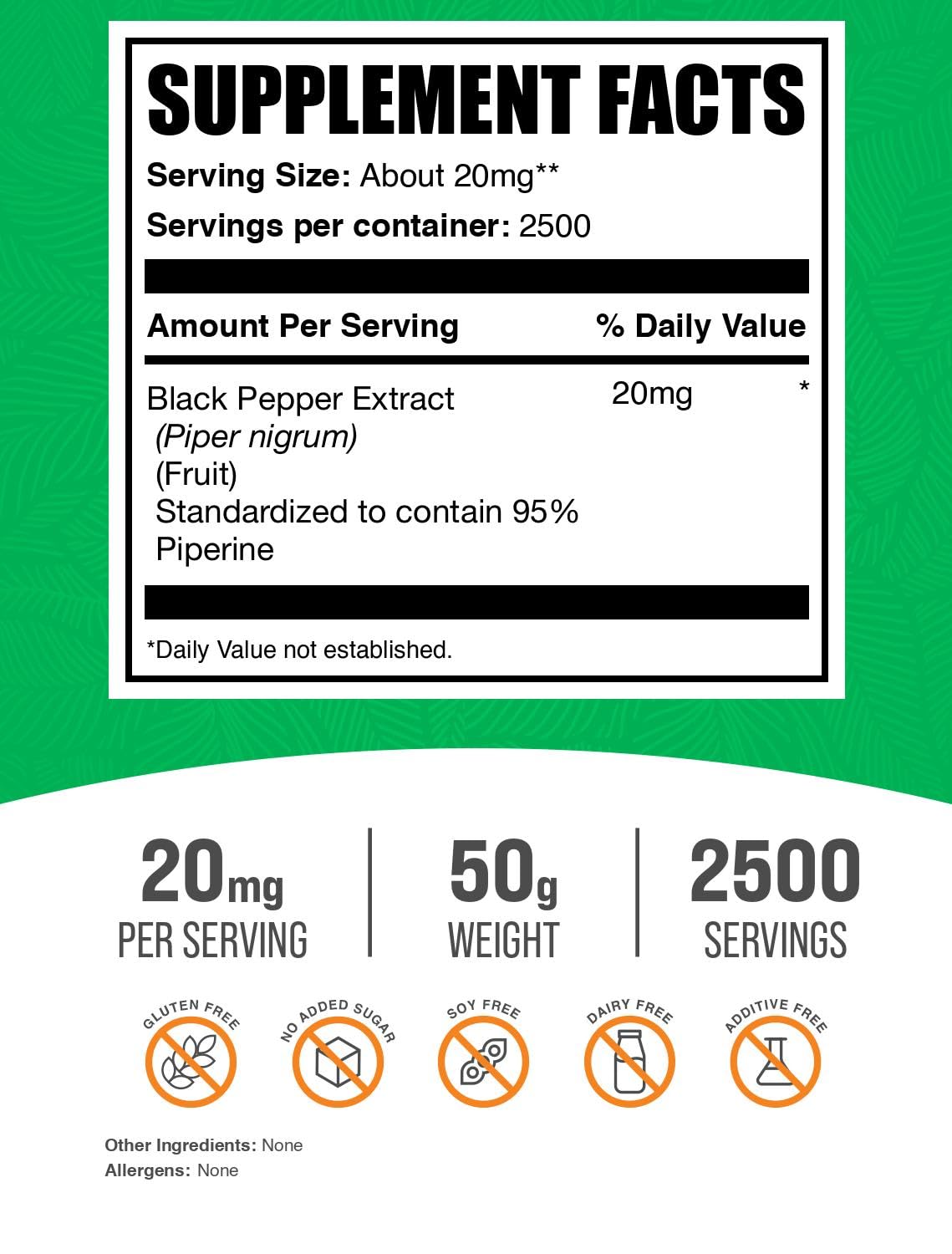 BulkSupplements Black Pepper Extract Powder, 50 g (1.76 oz)