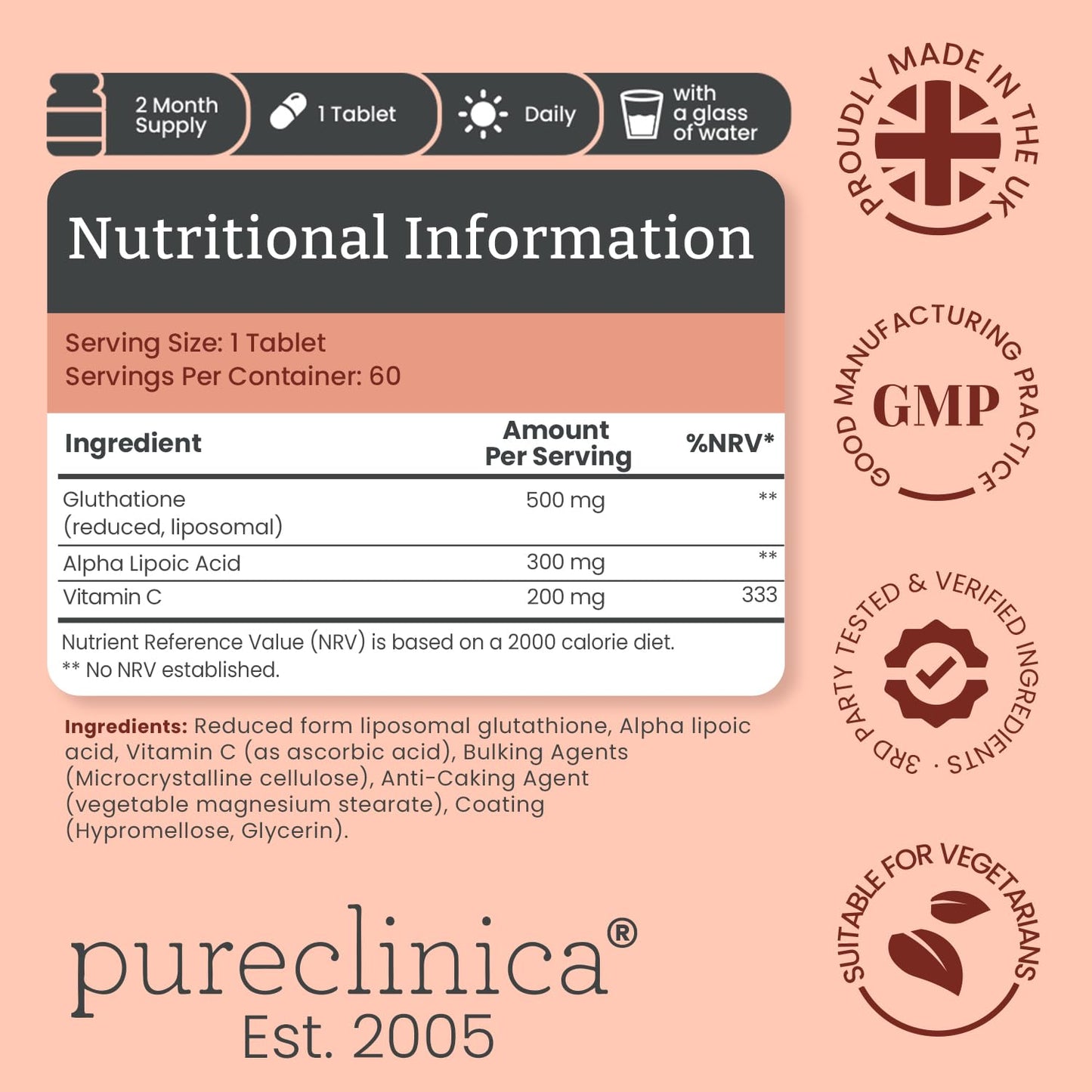 pureclinica Glutathione 1000mg Tablet, 240 Tablets