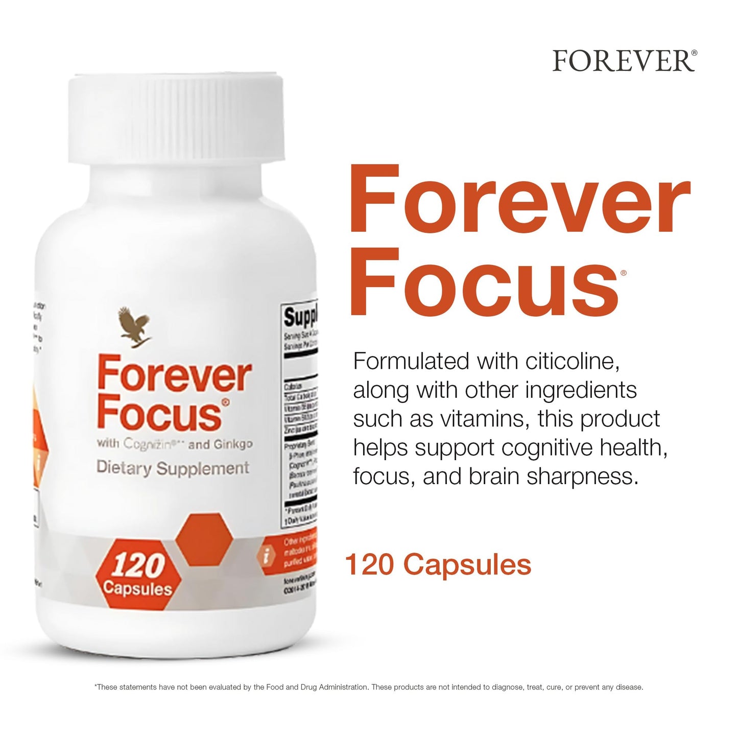 Forever Living Products Forever Focus - Brain Clarity and Focus with Cognizin, Bacopa and Vitamins, 120 Capsules