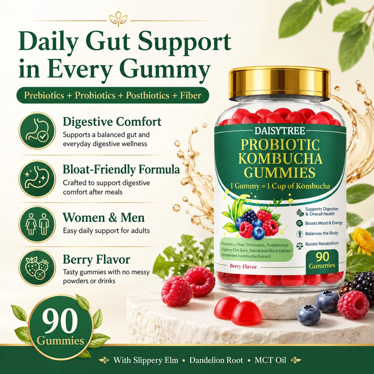 PRIMEHAVEN Probiotic Kombucha Gummies, Gummy, 90 Count