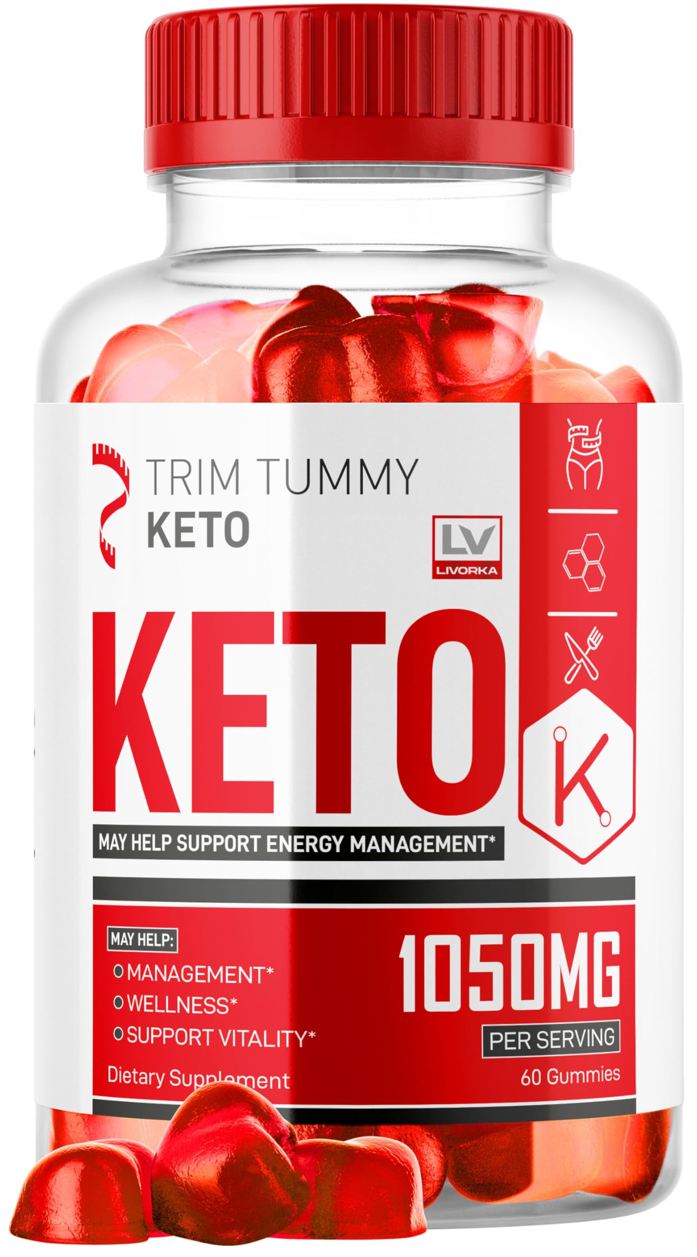 LIVORKA Trim Tummy Keto ACV Gummies 1050MG Advanced Formula, 60 Gummies