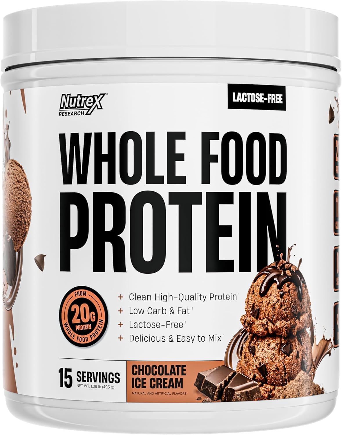 Nutrex Research Whole Food Protein Powder, 16 Servings, Chocolate Ice Cream