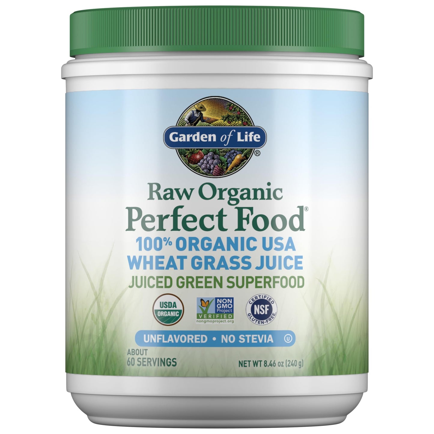 Garden of Life Raw Organic Perfect Food 100% Organic USA Wheat Grass Juice - Juiced Green Superfood Greens Powder 8.46 Ounce