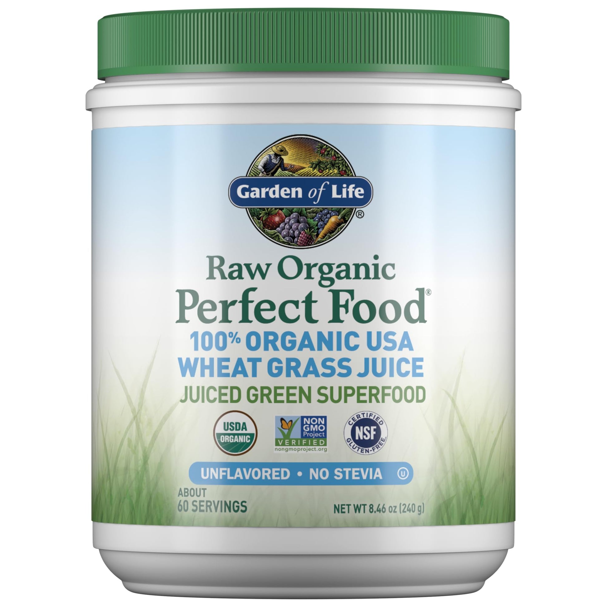 Garden of Life Raw Organic Perfect Food 100% Organic USA Wheat Grass Juice - Juiced Green Superfood Greens Powder 8.46 Ounce