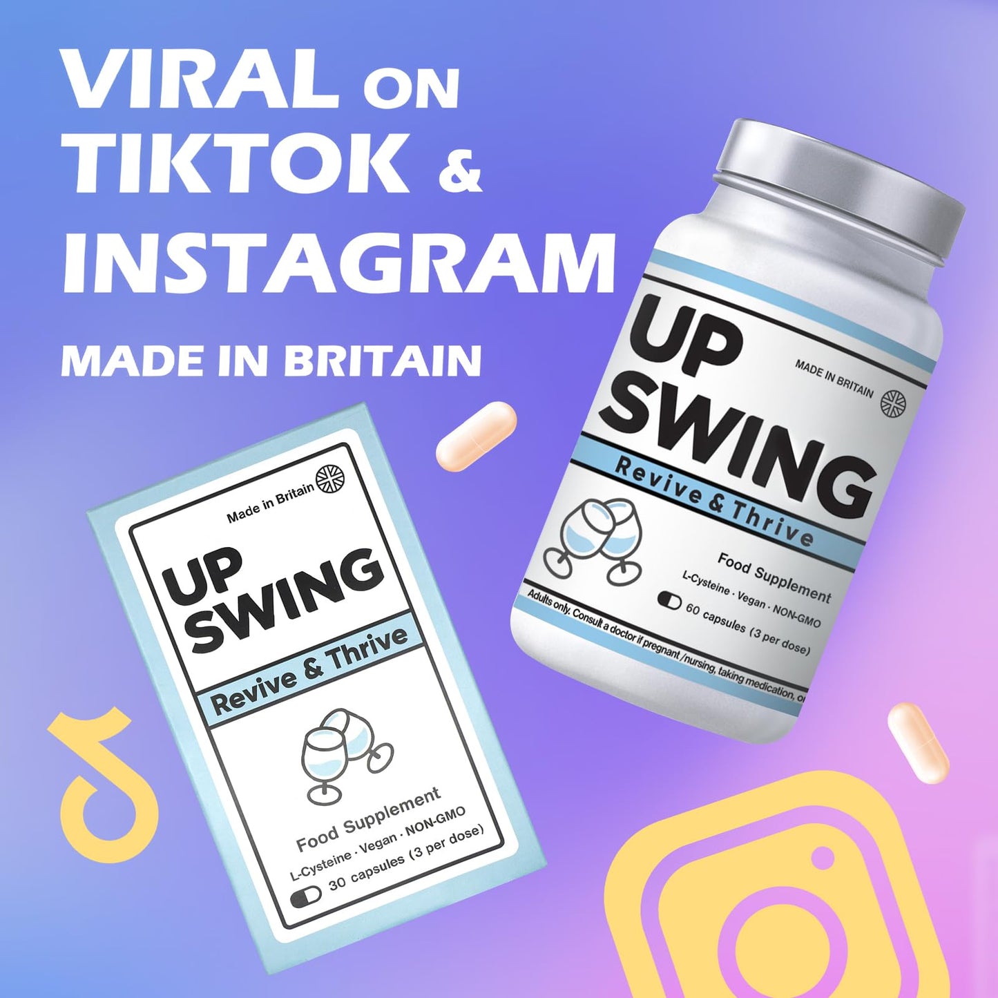 Upswing Pre & Post Drinking Supplement Vitamin B Complex Capsule, 60 Capsules
