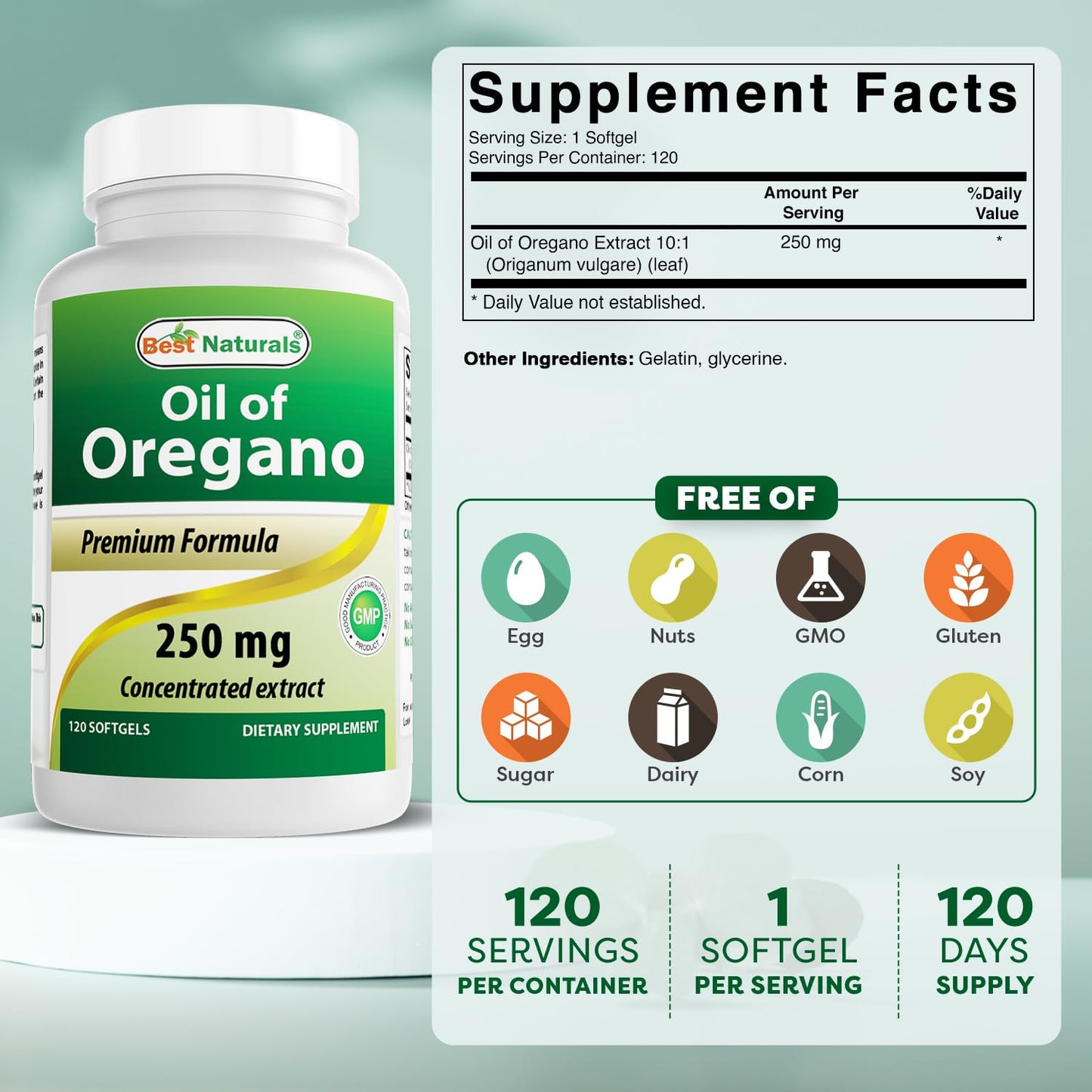 Best Naturals Oregano Oil 250 Mg Softgels 120 Count