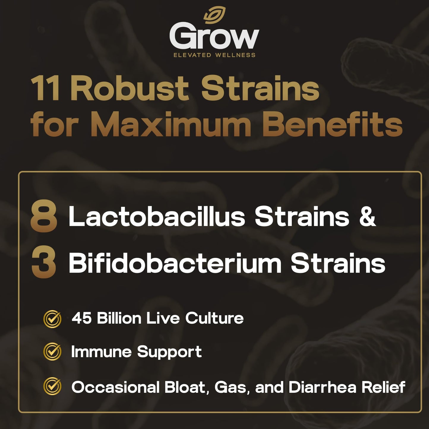 Grow Vitamin GrowBiotics Probiotics for Women & Men: Comprehensive Formula, 45 Billion CFU, 11 Strains, Dairy Free - w/Prebiotics and Probiotics - Promotes Immune & Gut Health, 30 Veggie Caps
