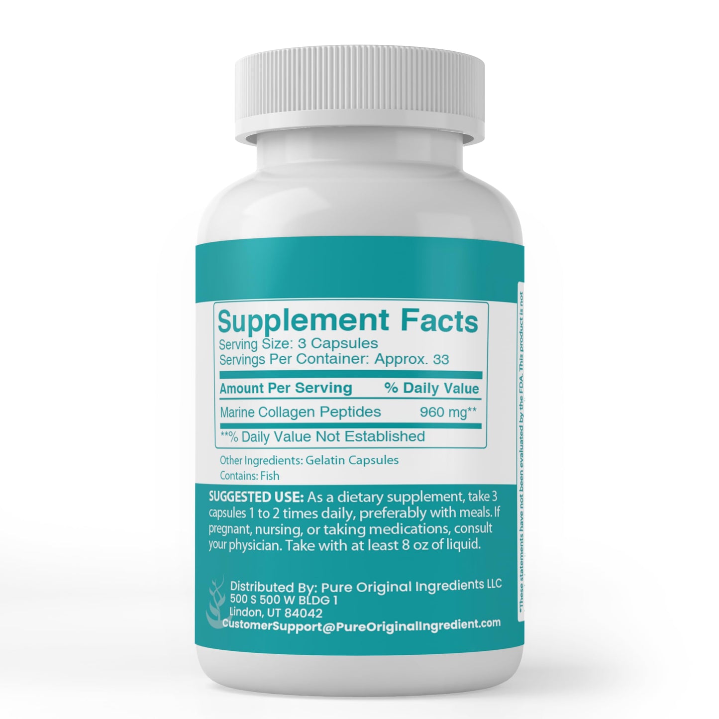 PURE ORIGINAL INGREDIENTS Marine Collagen Peptides Capsules, 100 Count