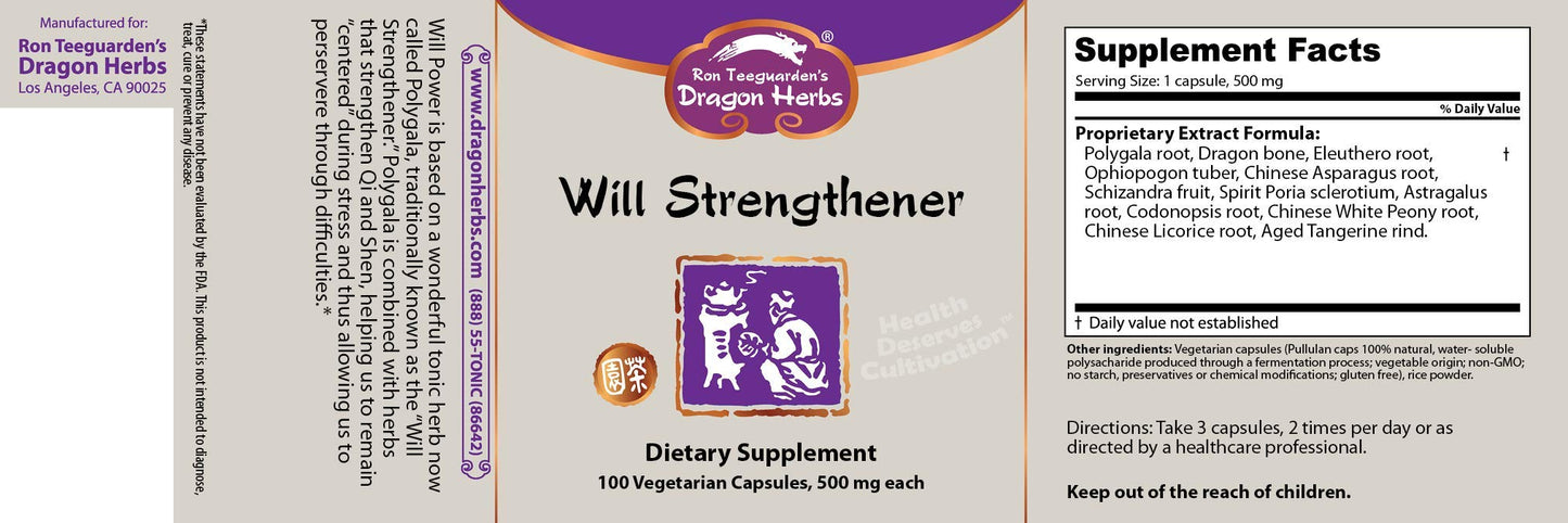 Dragon Herbs Will Strengthener 500 mg Capsules, 100 Count