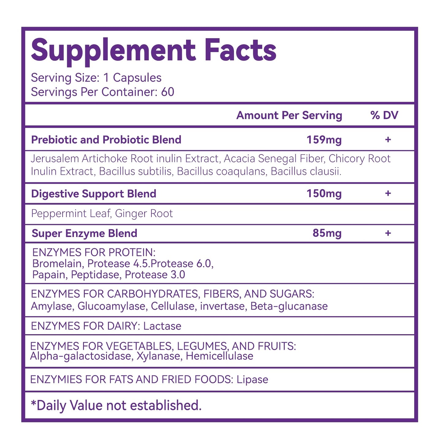 DIATMOON Digestive Enzymes with Probiotics and Prebiotics – Multi Enzymes for Better Digestion, Gut Health Support, 60 Capsules