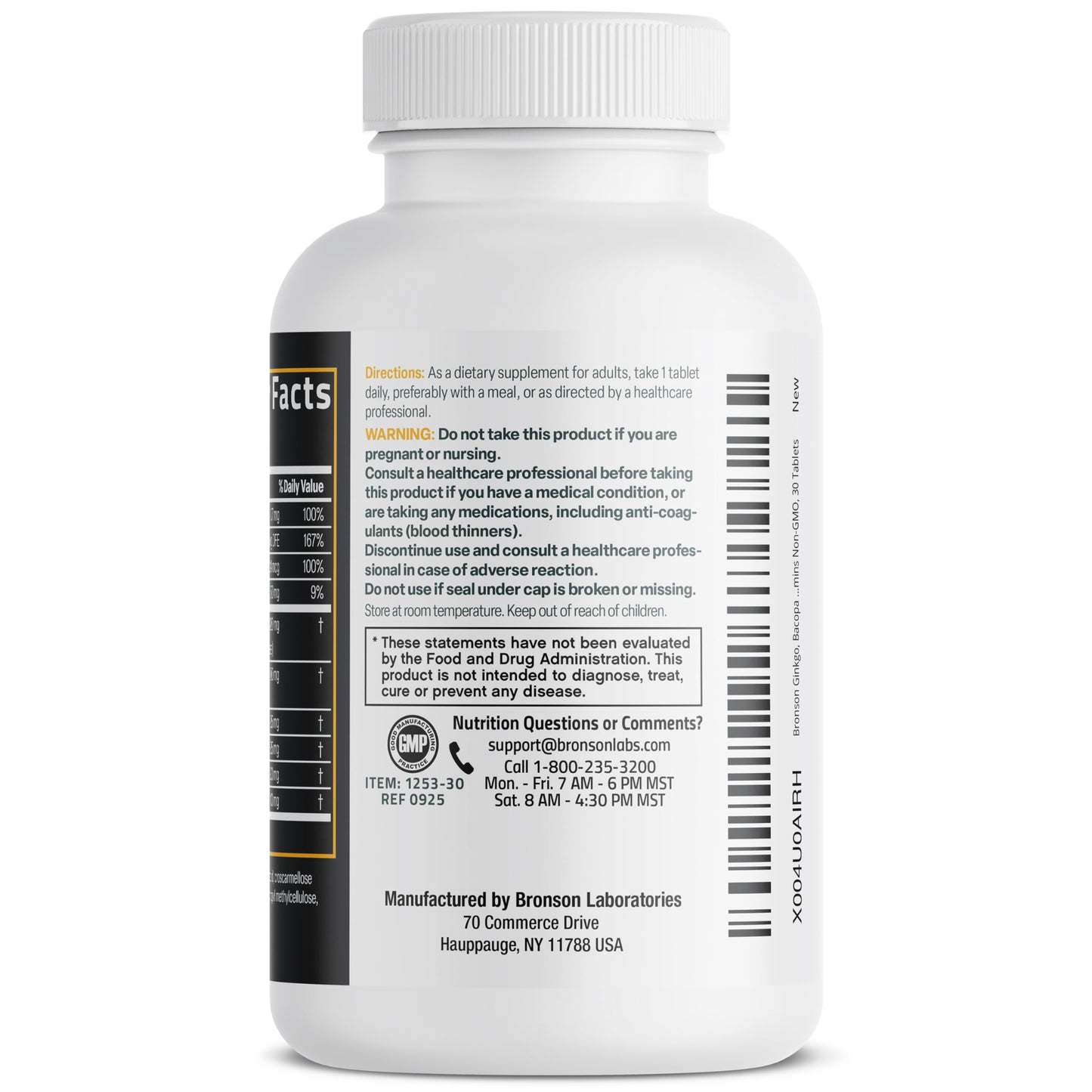 Bronson Ginkgo, Bacopa & Acetyl L-Carnitine Brain & Memory Support Complex with L-Tyrosine, Choline, CoQ10 & Phosphatidylserine Plus Key B Vitamins Non-GMO, 30 Tablets