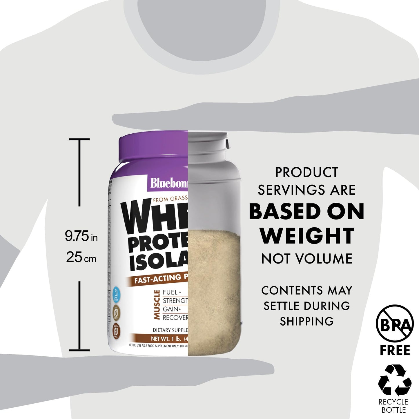 BlueBonnet Grass Fed Whey Protein Isolate 26 g Energy & Workout Recovery BCAA Amino Acids Protein Powder Chocolate 16