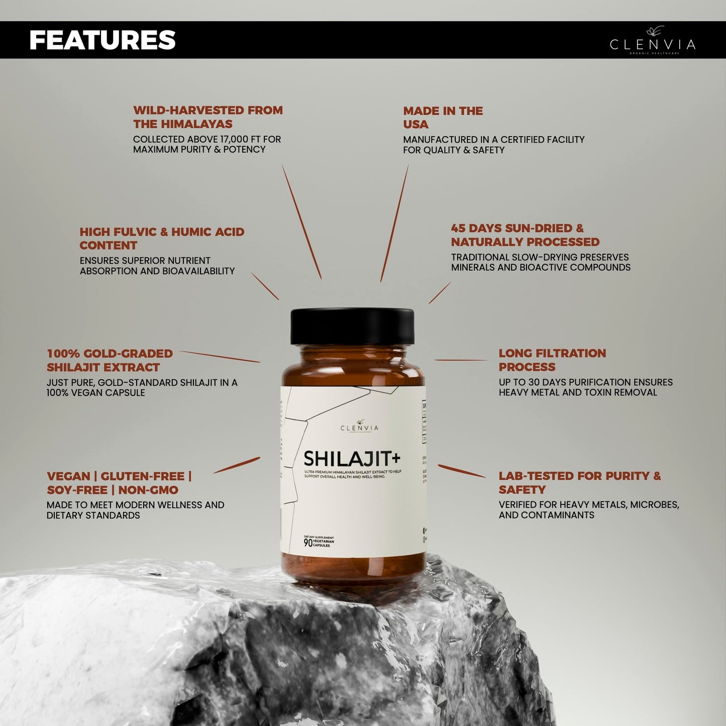 CLENVIA Himalayan Shilajit Extract Capsules 90 Count