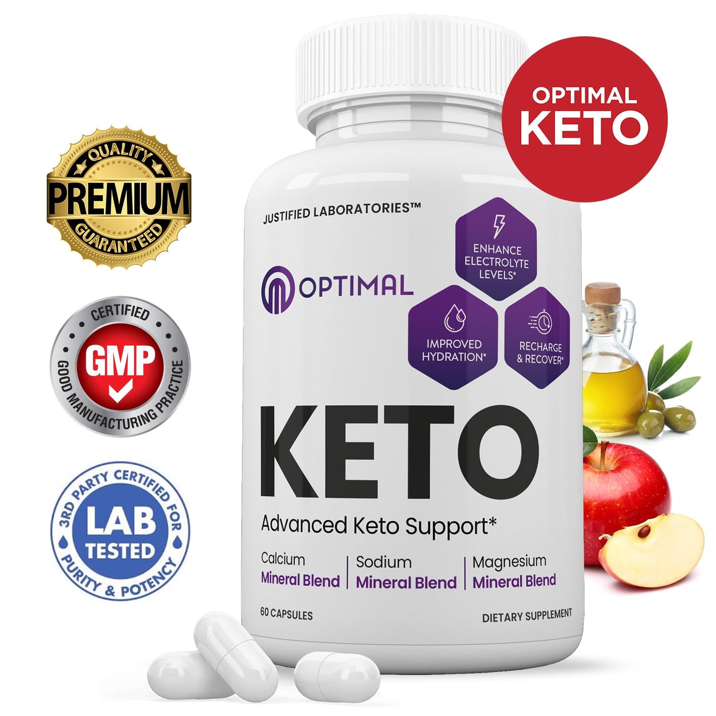 Justified Laboratories Optimal Keto Pills 1275mg Capsules, 60 Count