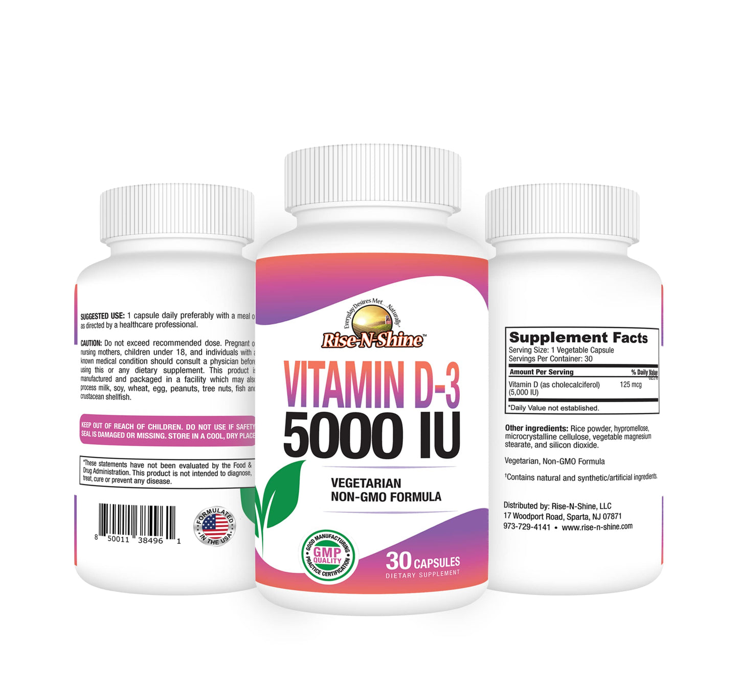 Rise-N-Shine Vitamin D3 5000 IU Capsules, 30 Capsules