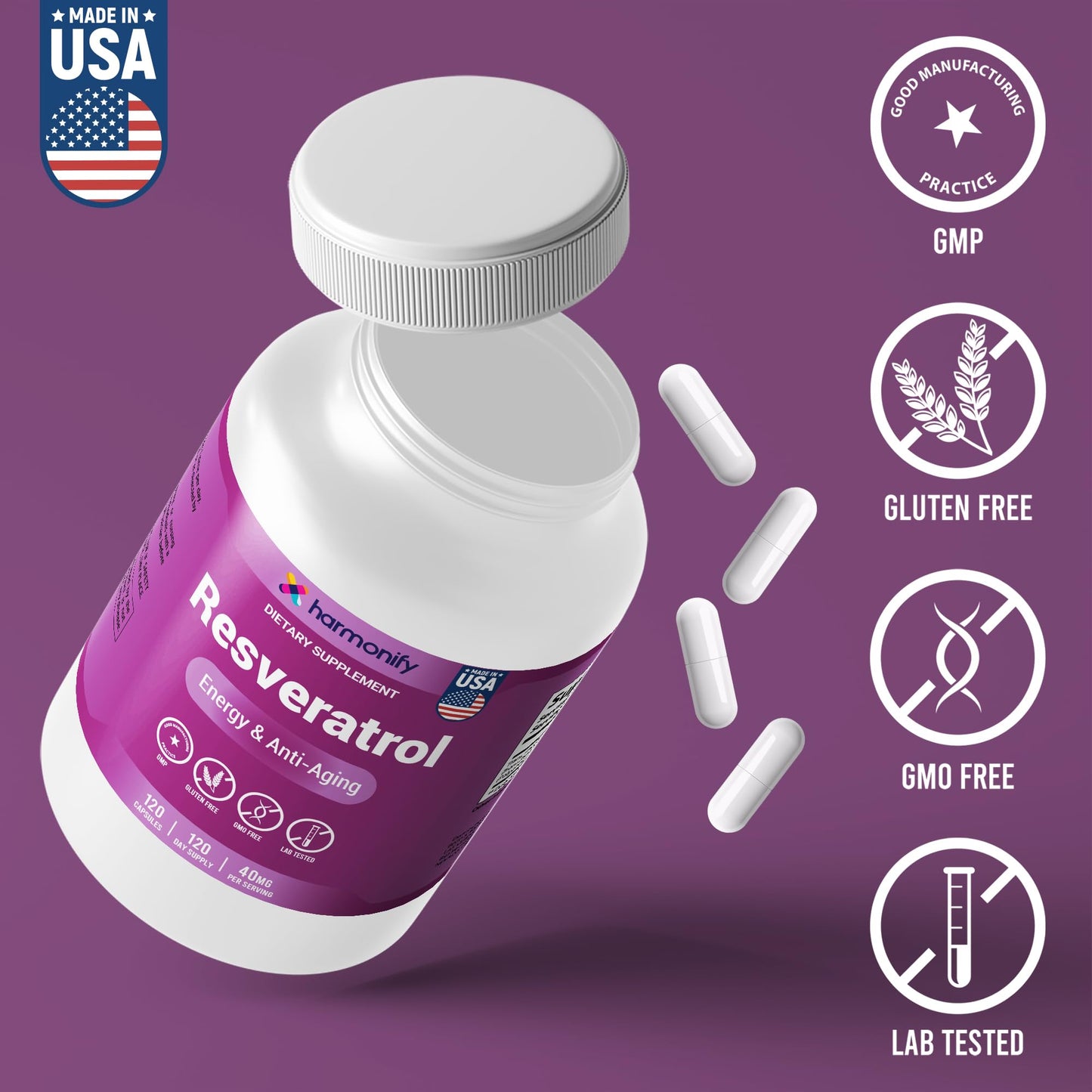 HARMONIFY Resveratrol Supplement 60 Capsules