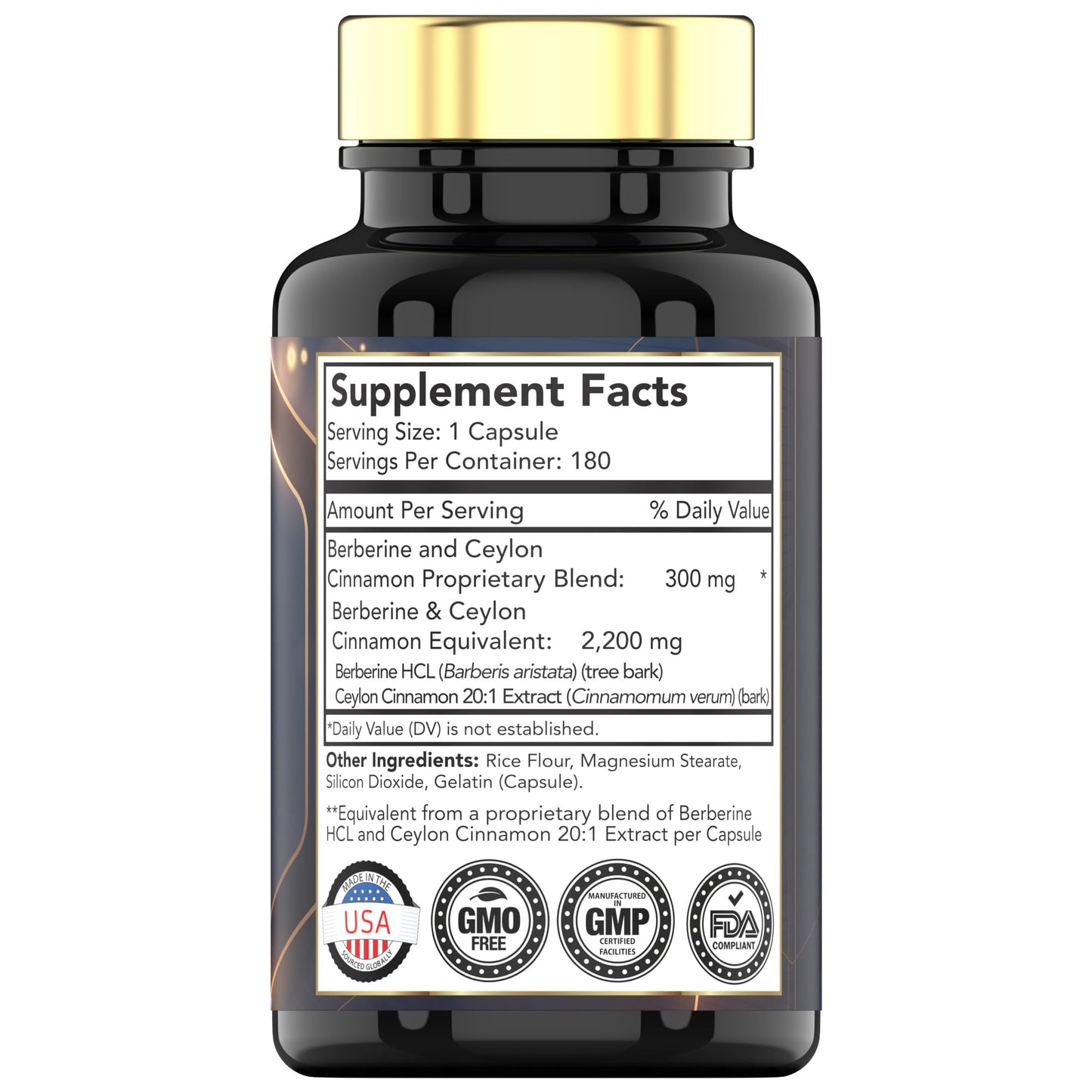 tnvitamins Berberine with Ceylon Cinnamon: 2200 mg Per Capsule, 180 Capsules
