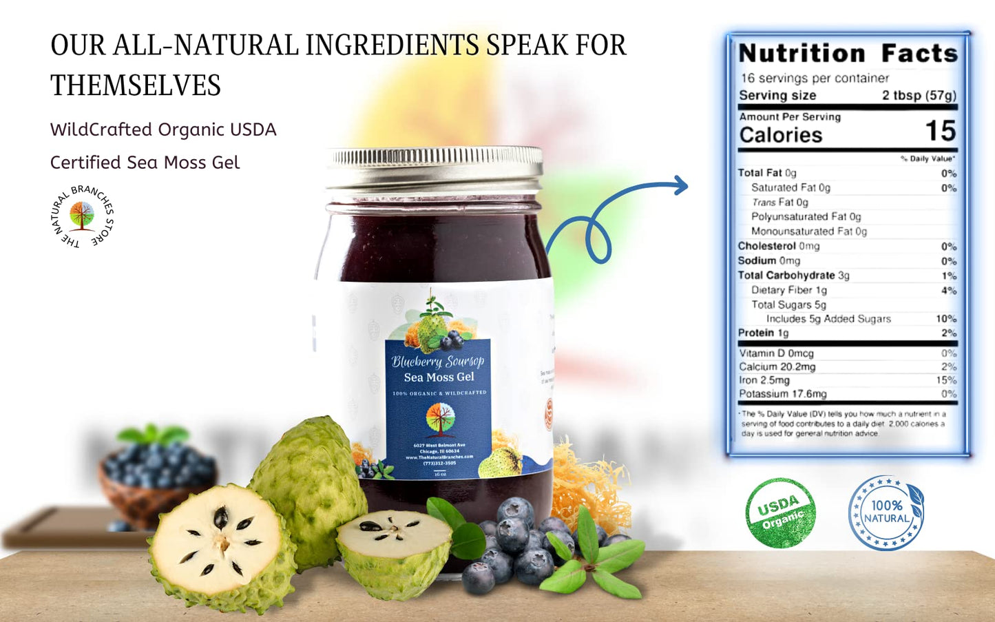 The Natural Branches Organic Blueberry and Soursop Fruit Sea Moss Gel Softgel 1 Count