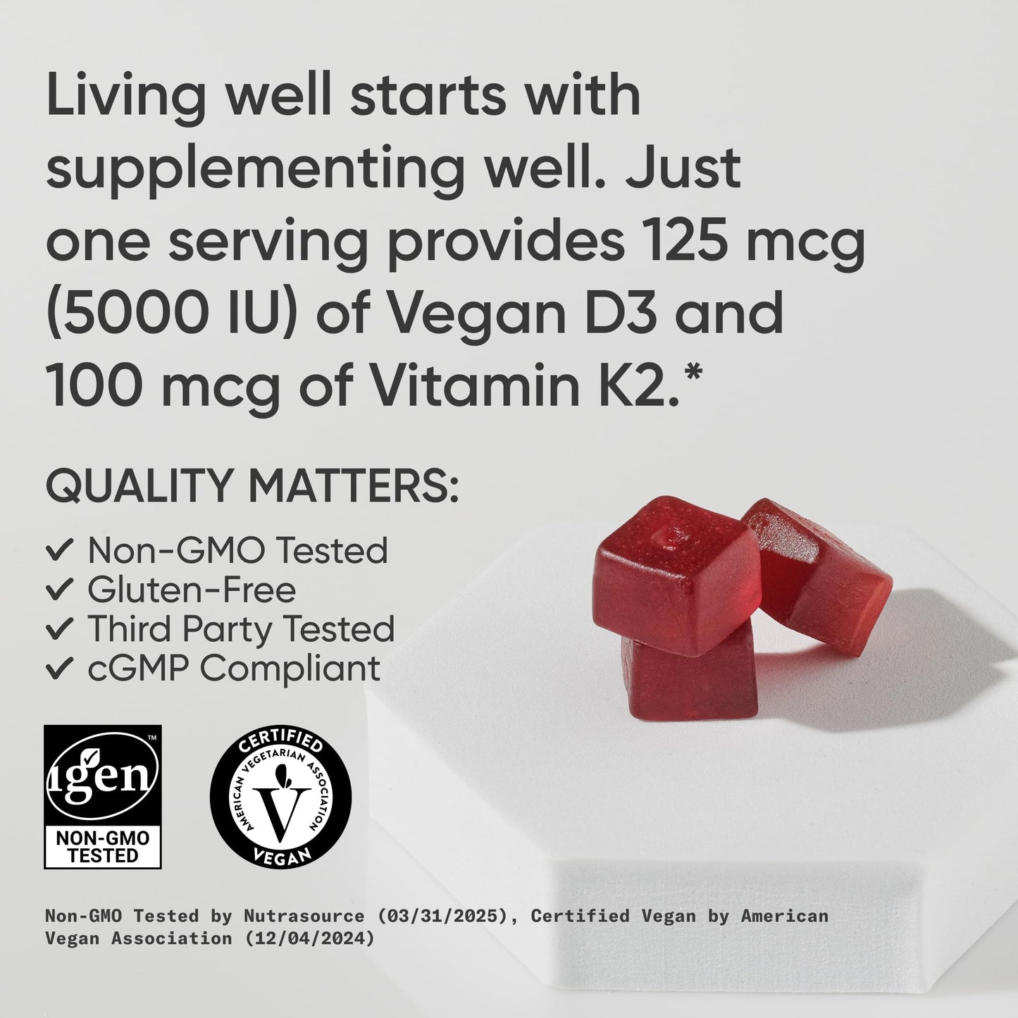 Sports Research Vegan Vitamin D3 + K2 Sugar-Free Gummies 60 Count