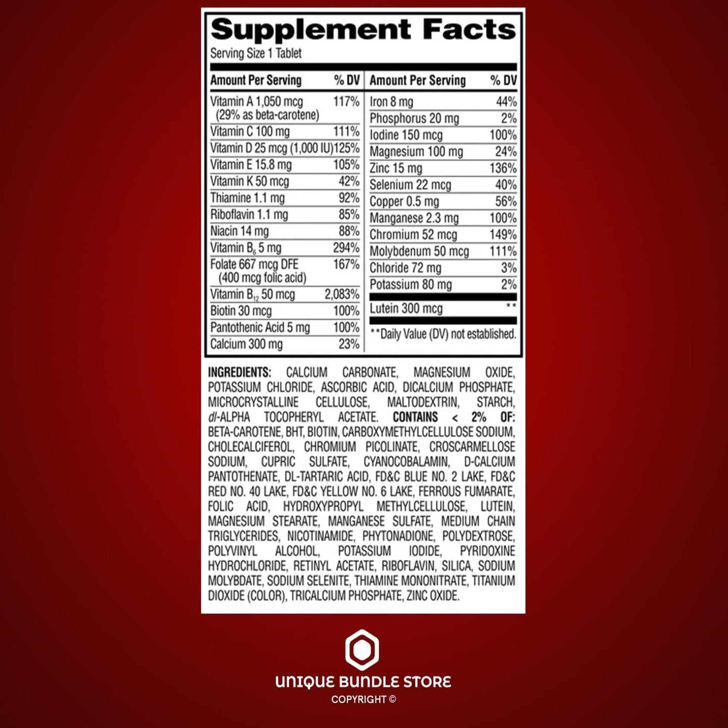 Unique Bundle Store Multivitamin for Women 50 Plus Tablets, 300 Count