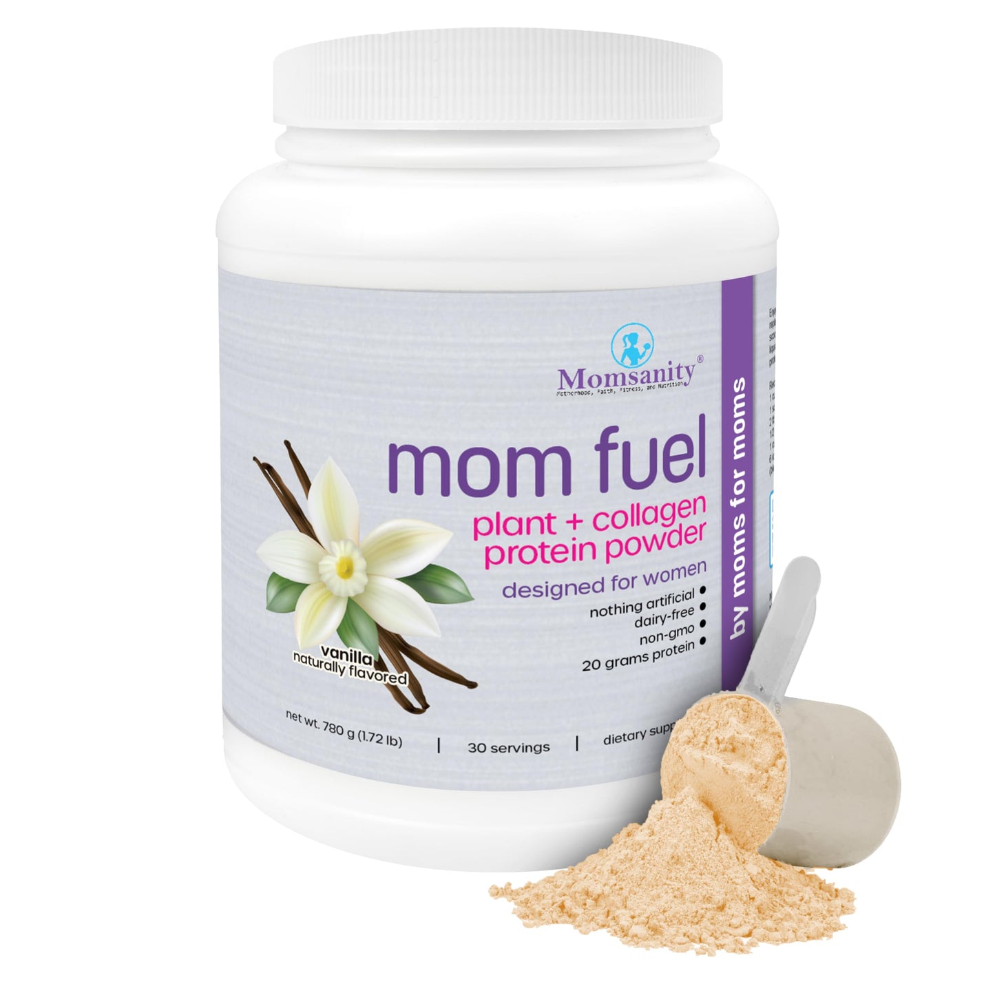 Momsanity Dairy-Free Meal Replacement Protein Powder for Women - Plant & Collagen Protein Blend, Vanilla, 1.72 lb