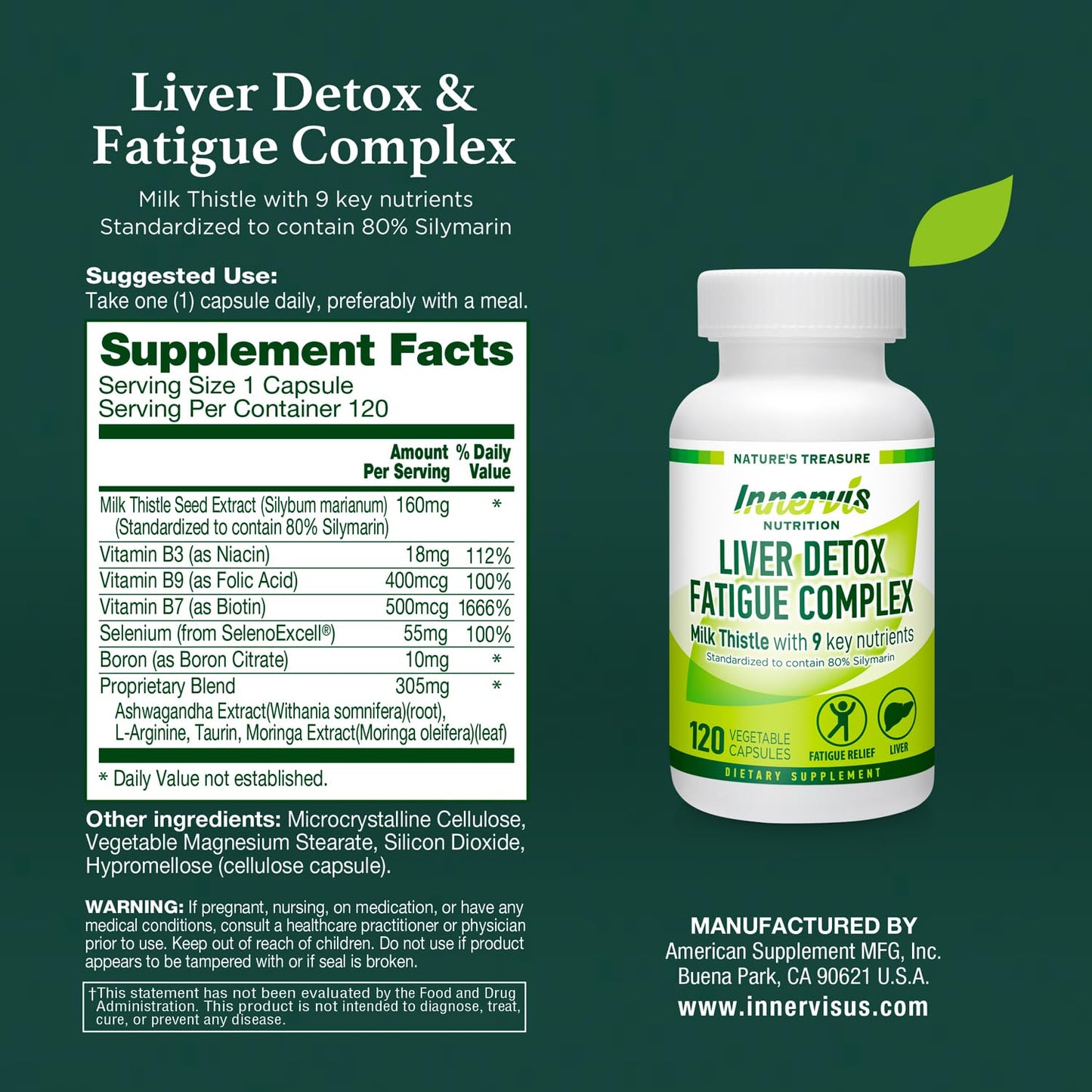 INNERVISNUTRITION Liver Detox & Energy Support Milk Thistle + 9 Key Ingredients, Metabolism & Liver Health, 120 Veg Capsules