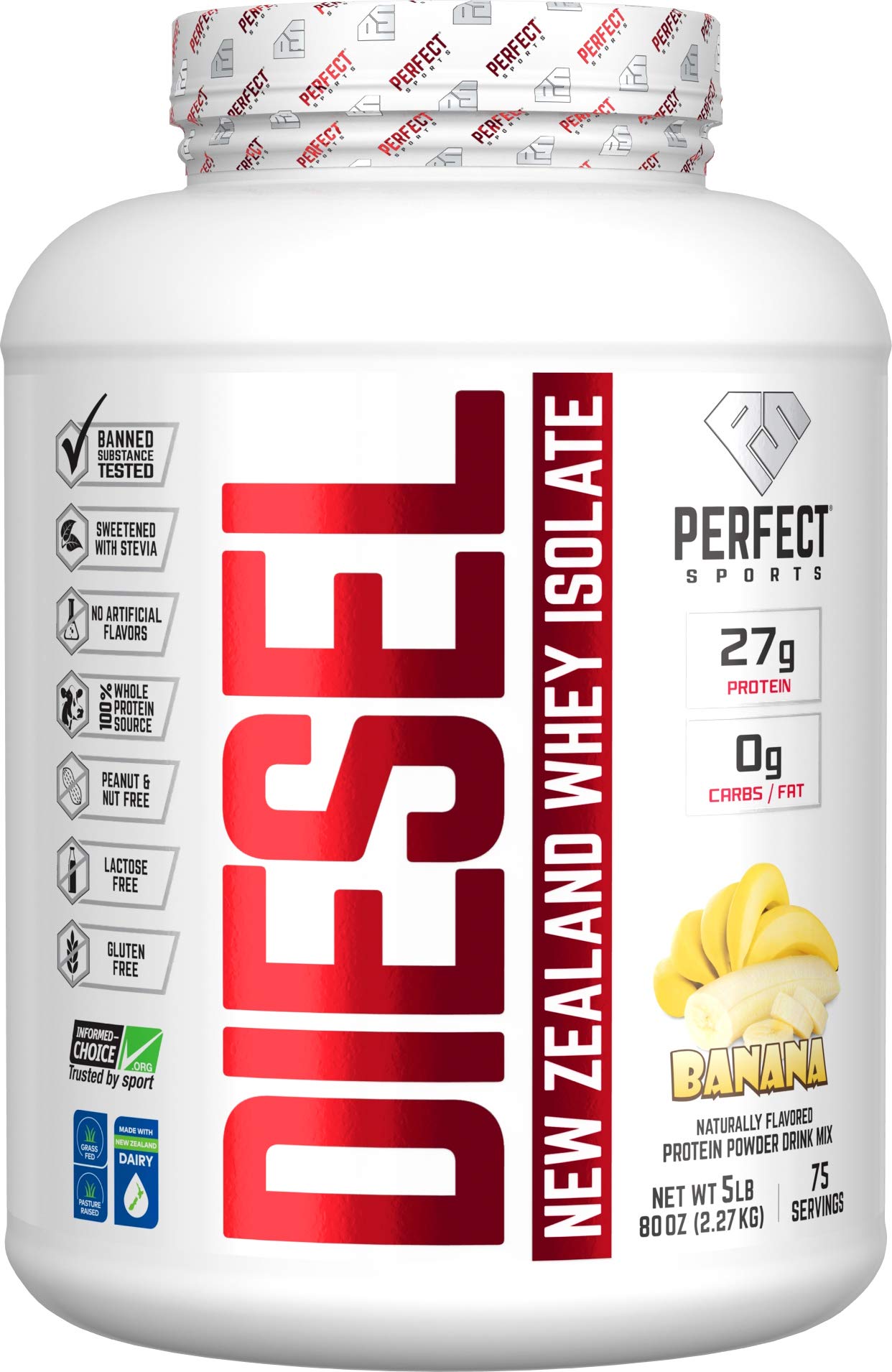 PERFECT SPORTS Diesel 100% New Zealand Whey Isolate Protein Powder Banana, 16 Servings