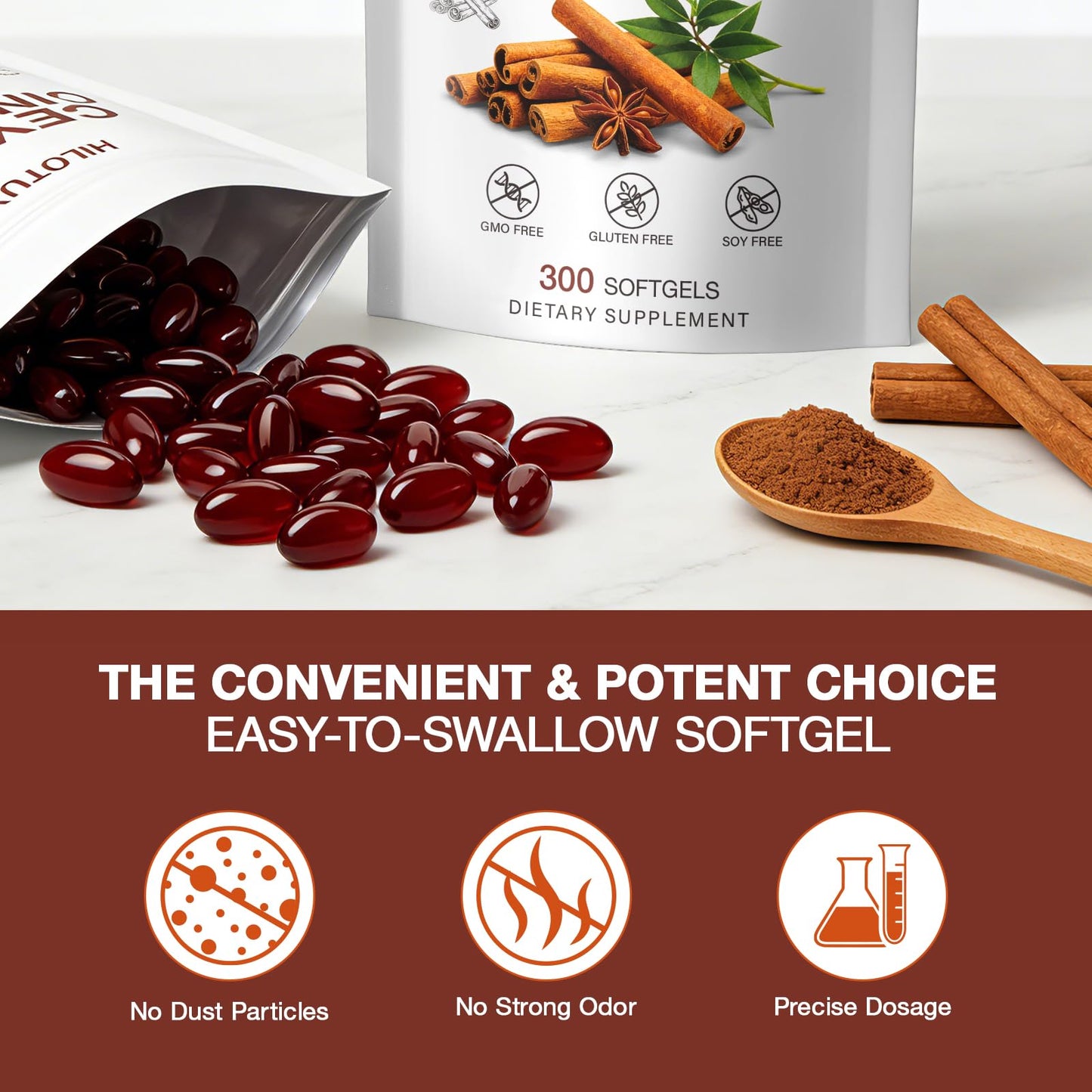 HILOTUX Ceylon Cinnamon Softgels with MCT Oil, 300 Count