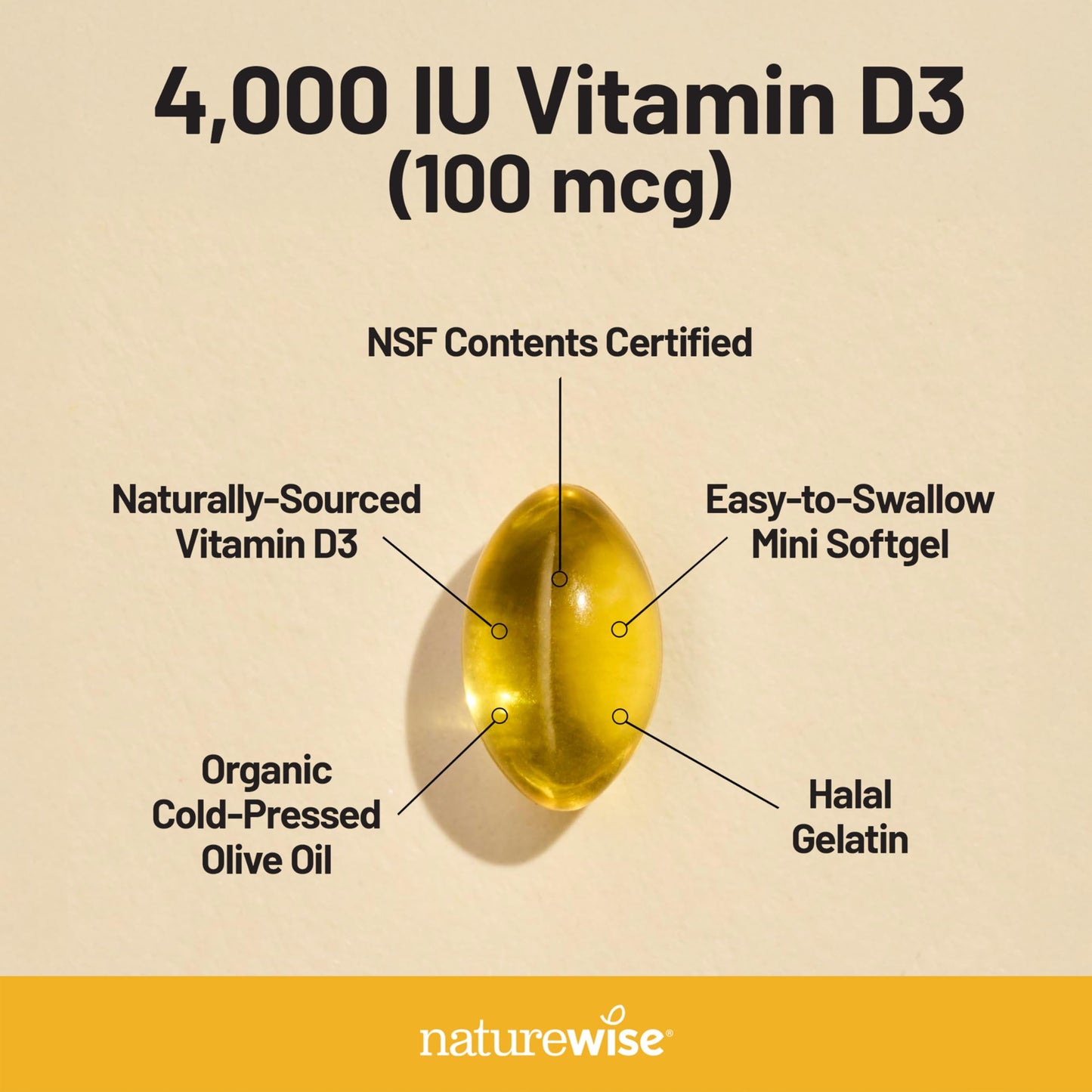 NatureWise Vitamin D3 4000 IU Supplement, Immune Support, 30 Mini Softgels