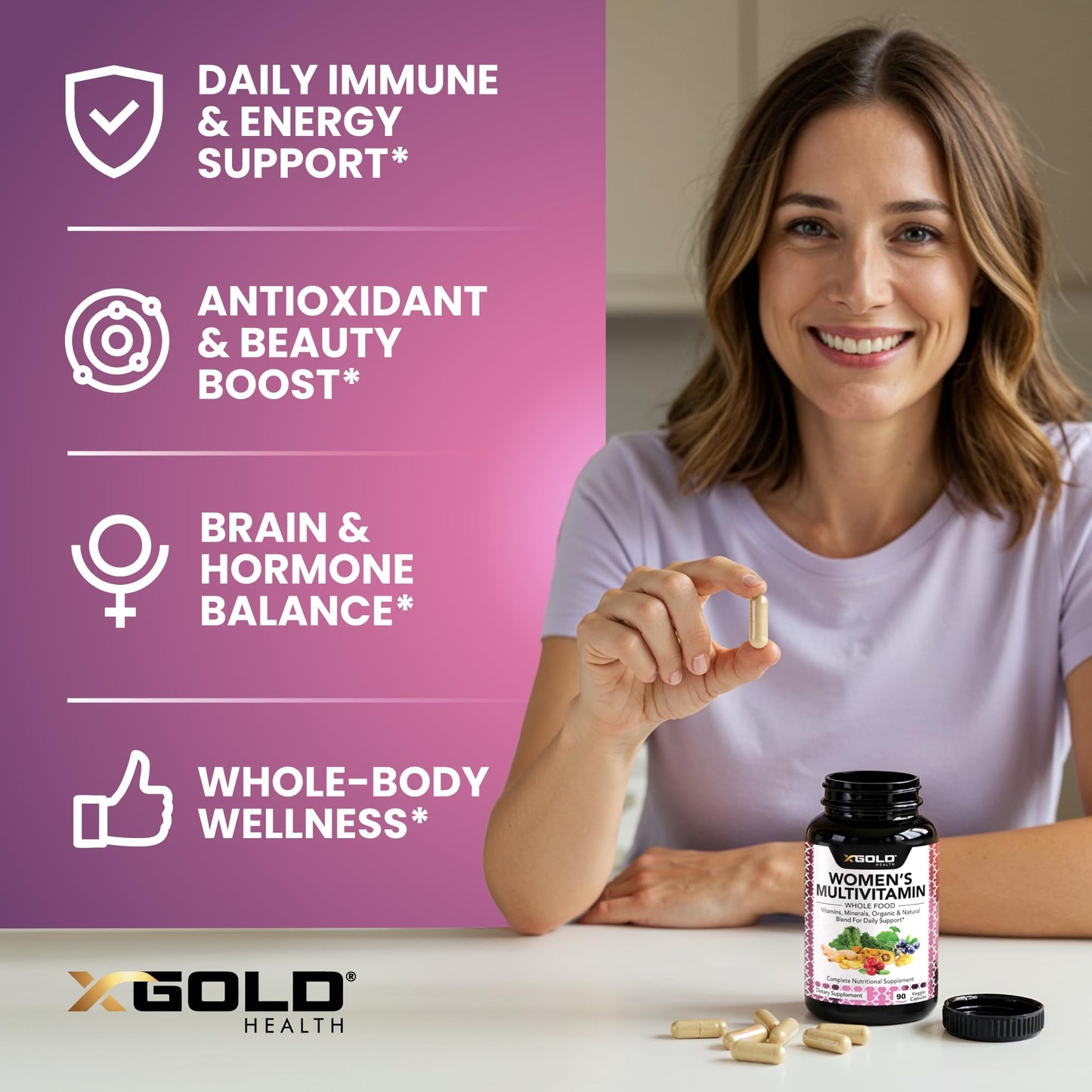 X Gold Health Vegan Women's Daily Multivitamin 50 Plus Organic WholeFood 90 Capsules