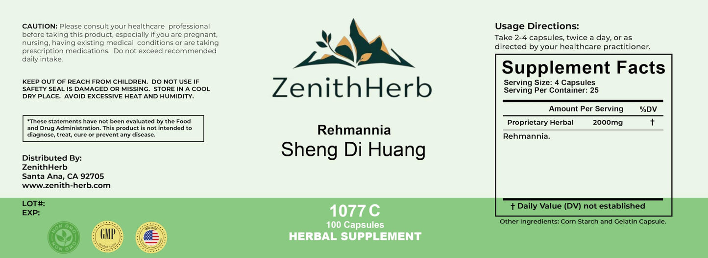 ZenithHerb Sheng Di Huang Rehmannia Capsules 100 Capsules