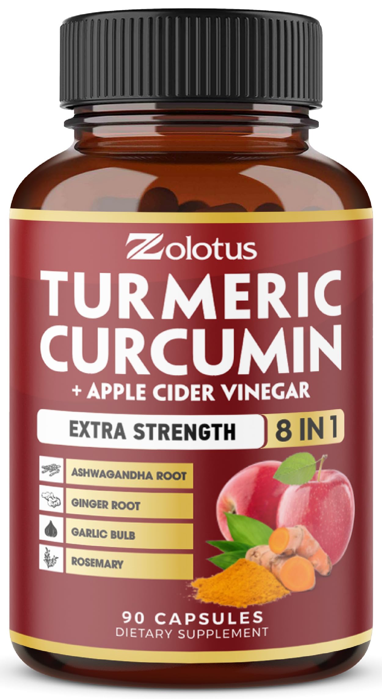 Zolotus Turmeric Curcumin + Apple Cider Vinegar Capsules 90 Count