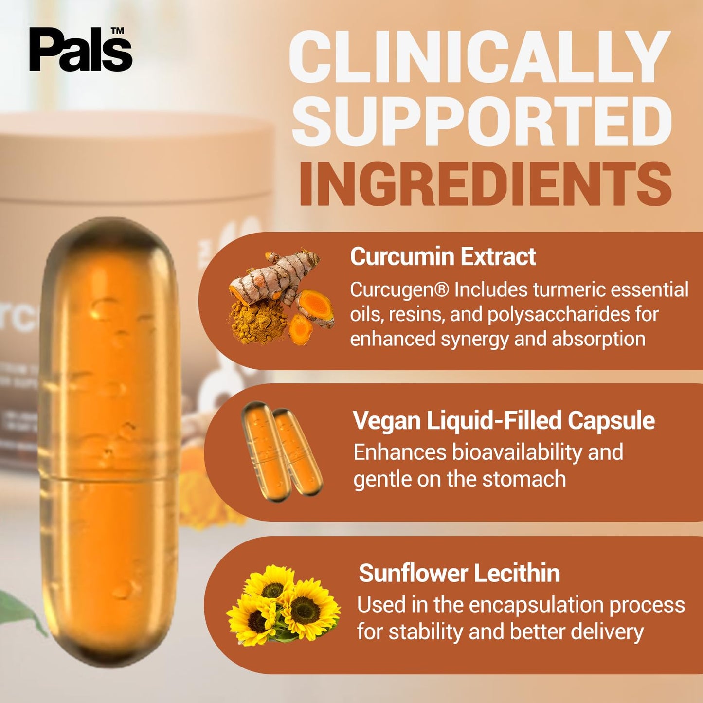 PALS Turmeric Curcumin Supplement 500mg Bio-52x Max Absorption Capsules, 60 Count