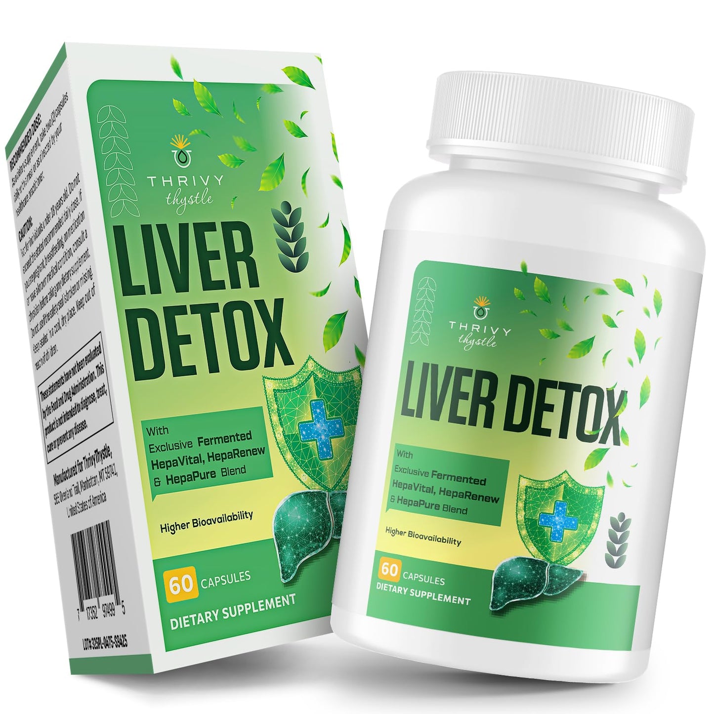 ThrivyThystle Liver Detox & Repair – 23-in-1 Herbal Liver Support Milk Thistle Supplement - TUDCA, NAC, Chanca Piedra, Artichoke, Beet Root – Supports Liver & Gut Health 60 Capsules