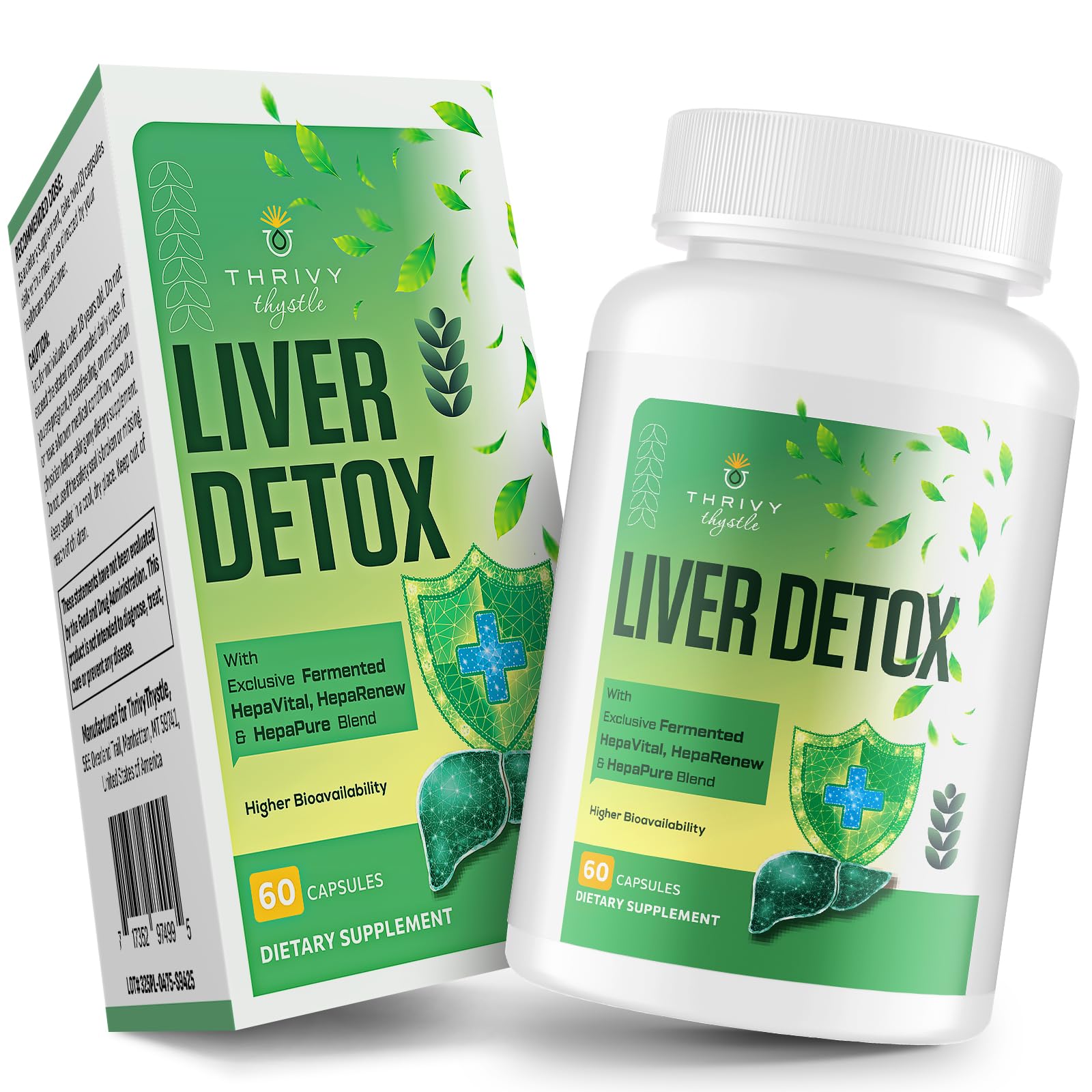 ThrivyThystle Liver Detox & Repair – 23-in-1 Herbal Liver Support Milk Thistle Supplement - TUDCA, NAC, Chanca Piedra, Artichoke, Beet Root – Supports Liver & Gut Health 60 Capsules