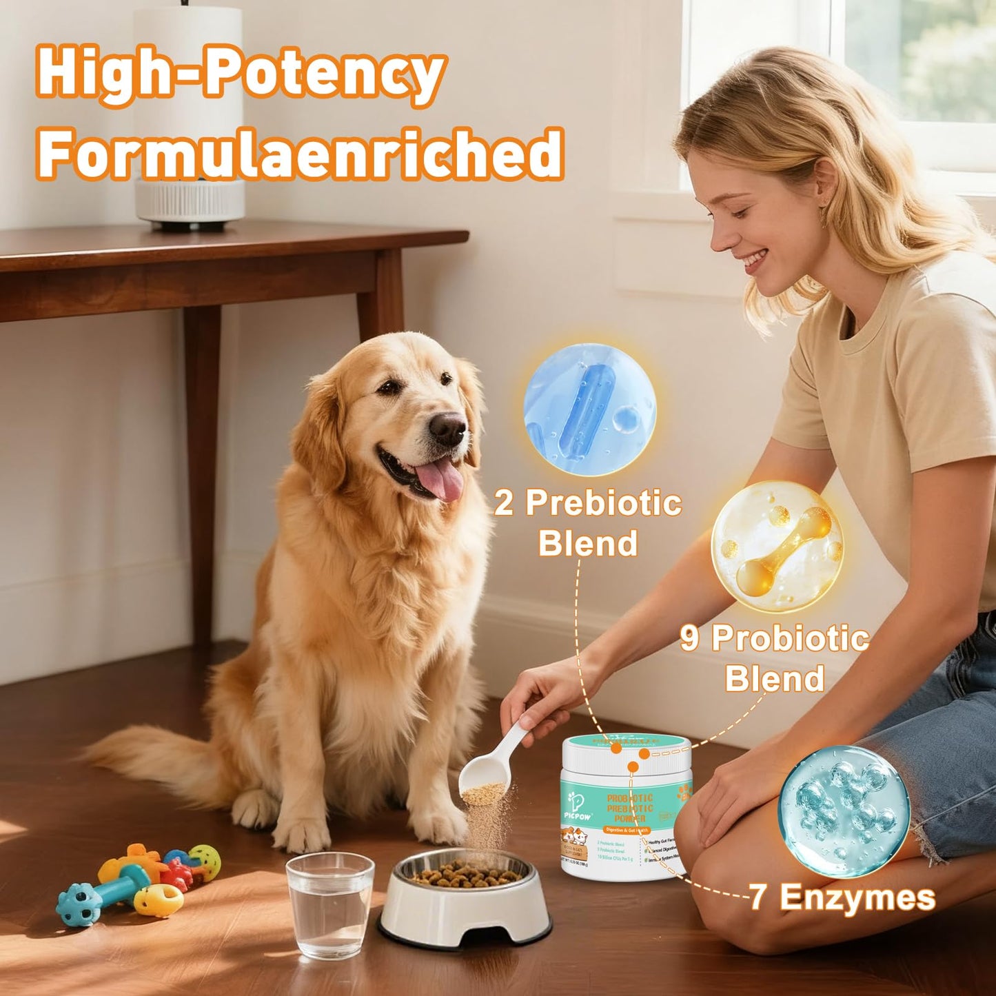 PICPOW Probiotic Tablet for Dogs & Cats, 10 Billion CFU, with Digestive Enzymes & Prebiotics, Digestive Health & Immune Support, 1 Tablet