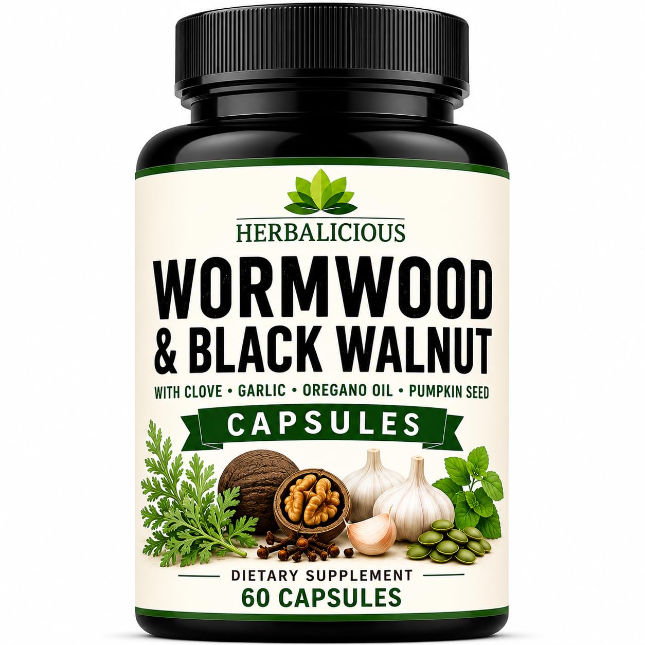 HERBALICIOUS Wormwood Black Walnut Clove Parasite Cleanse 60 Capsules