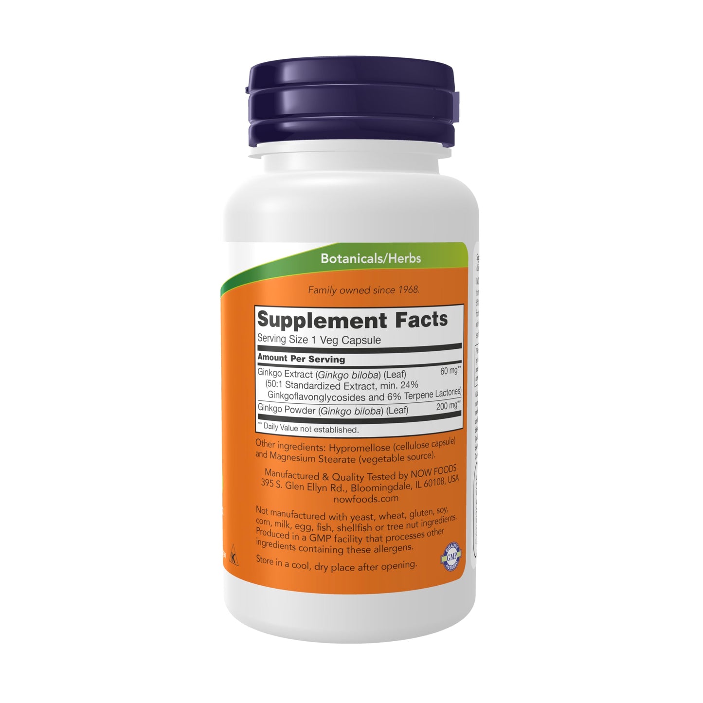 NOW Foods Ginkgo Biloba 60 mg, 24% Standardized Extract, Veg Capsules, 120 Count