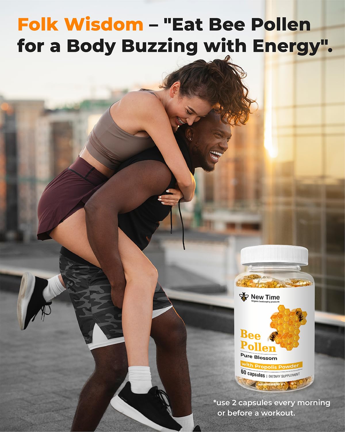 New Time Organic beekeeping products Bee Pollen Capsules with Propolis Capsule, 60 Count