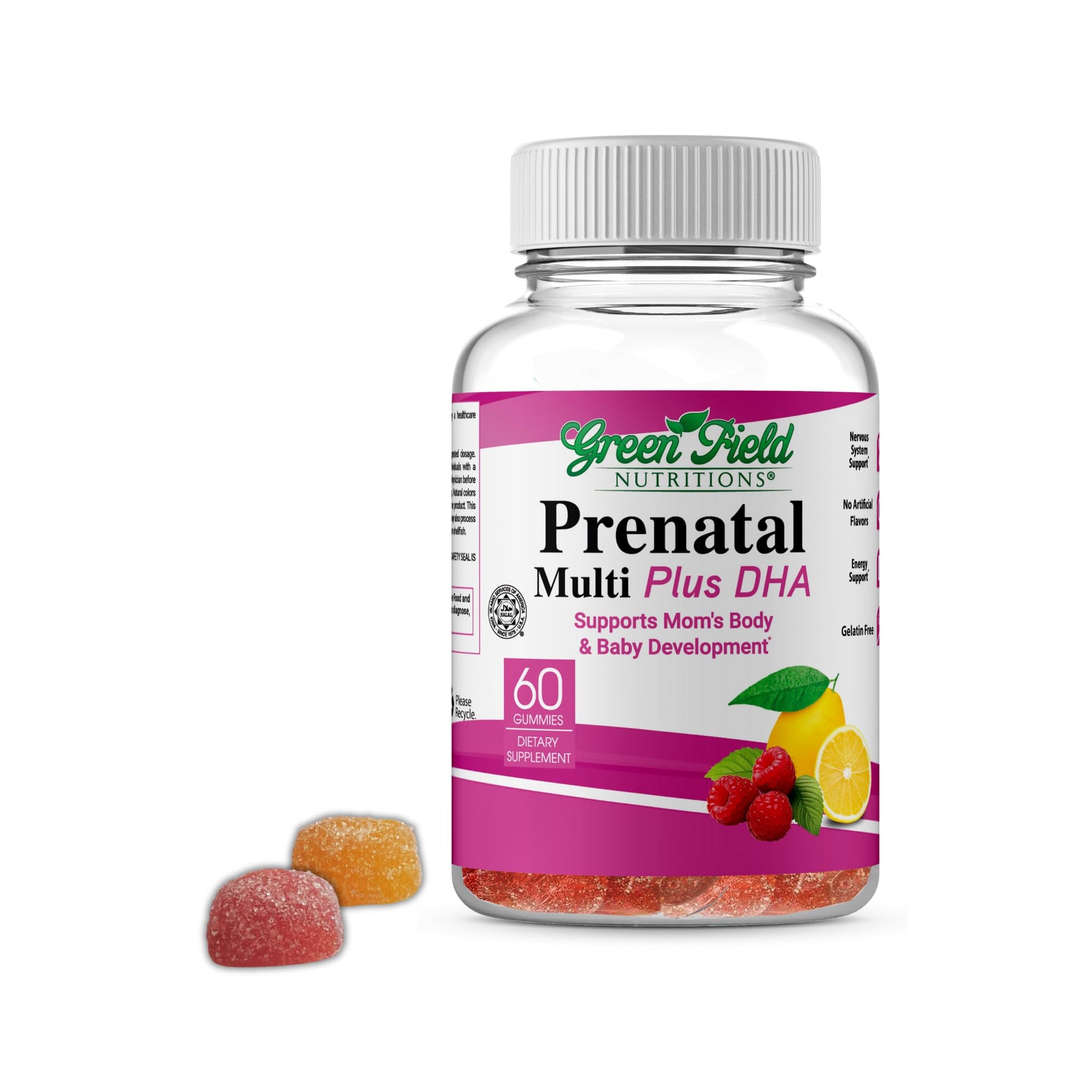 GREEN FIELD NUTRITIONS Halal Prenatal Gummies with DHA and Folic Acid - Essential Prenatal Pregnancy Multivitamin, 60 Count