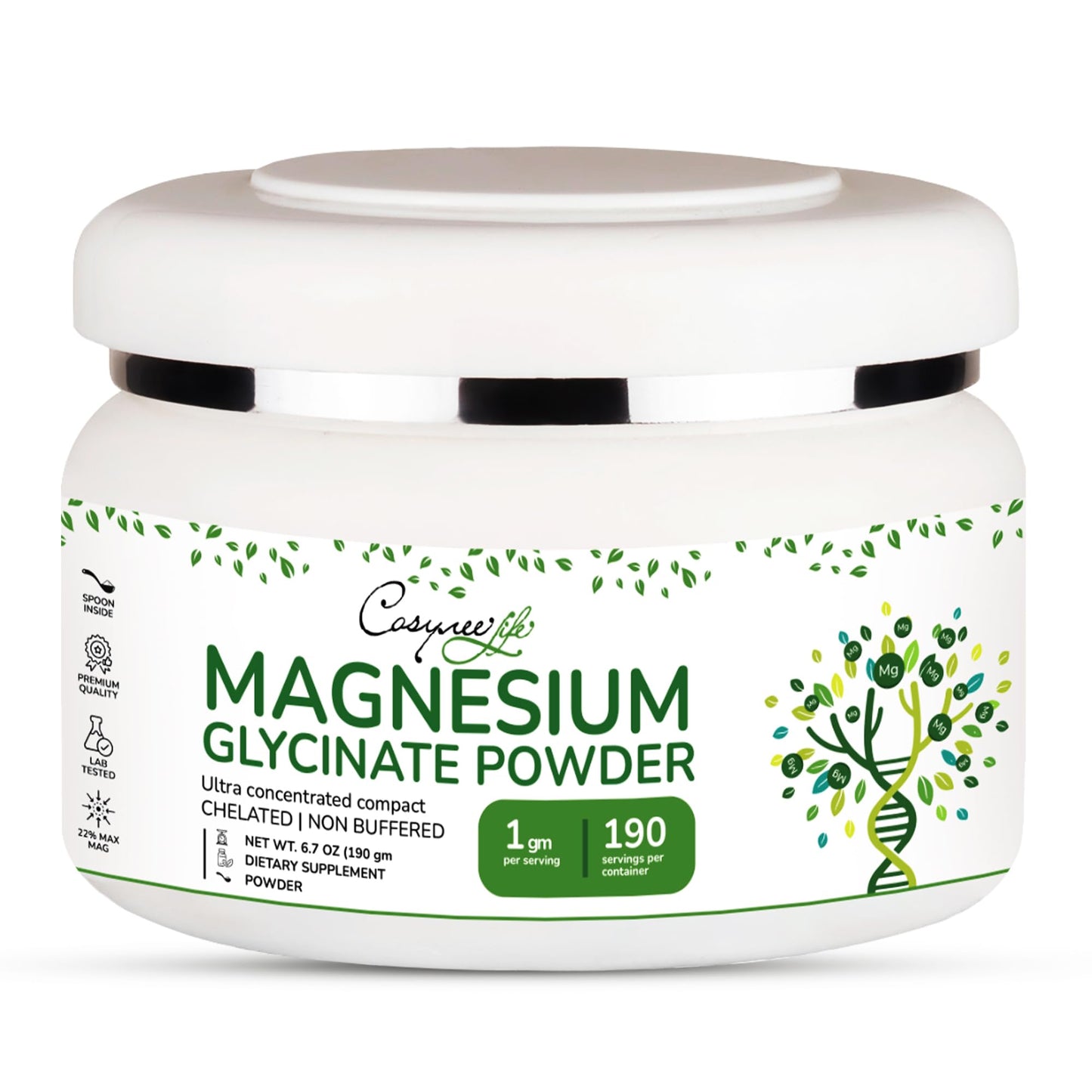 Cosynee Magnesium Glycinate Powder 220mg High Absorption Chelated Bisglycinate Magnesium, 6.7 oz