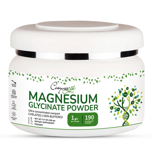 Cosynee Magnesium Glycinate Powder 220mg High Absorption Chelated Bisglycinate Magnesium, 6.7 oz