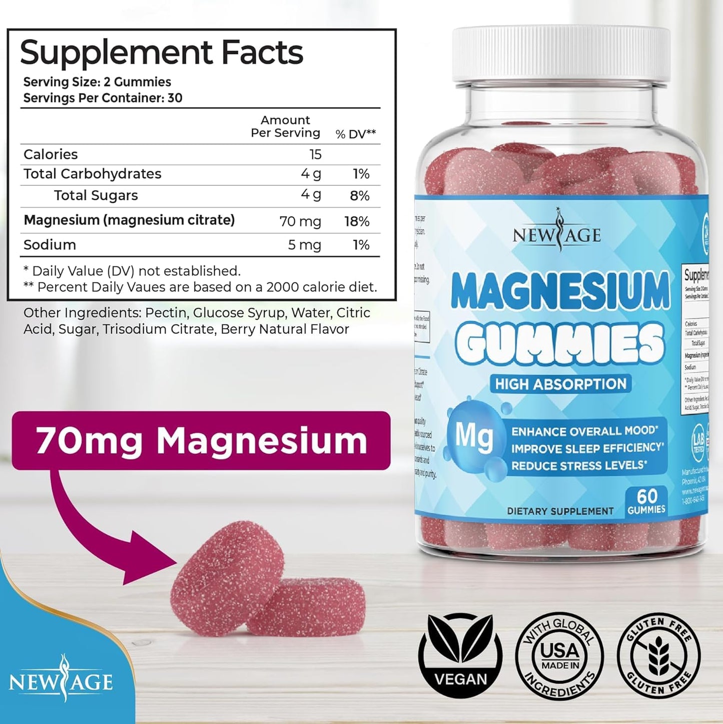 NEW AGE Magnesium Gummies Gummy 180 Count