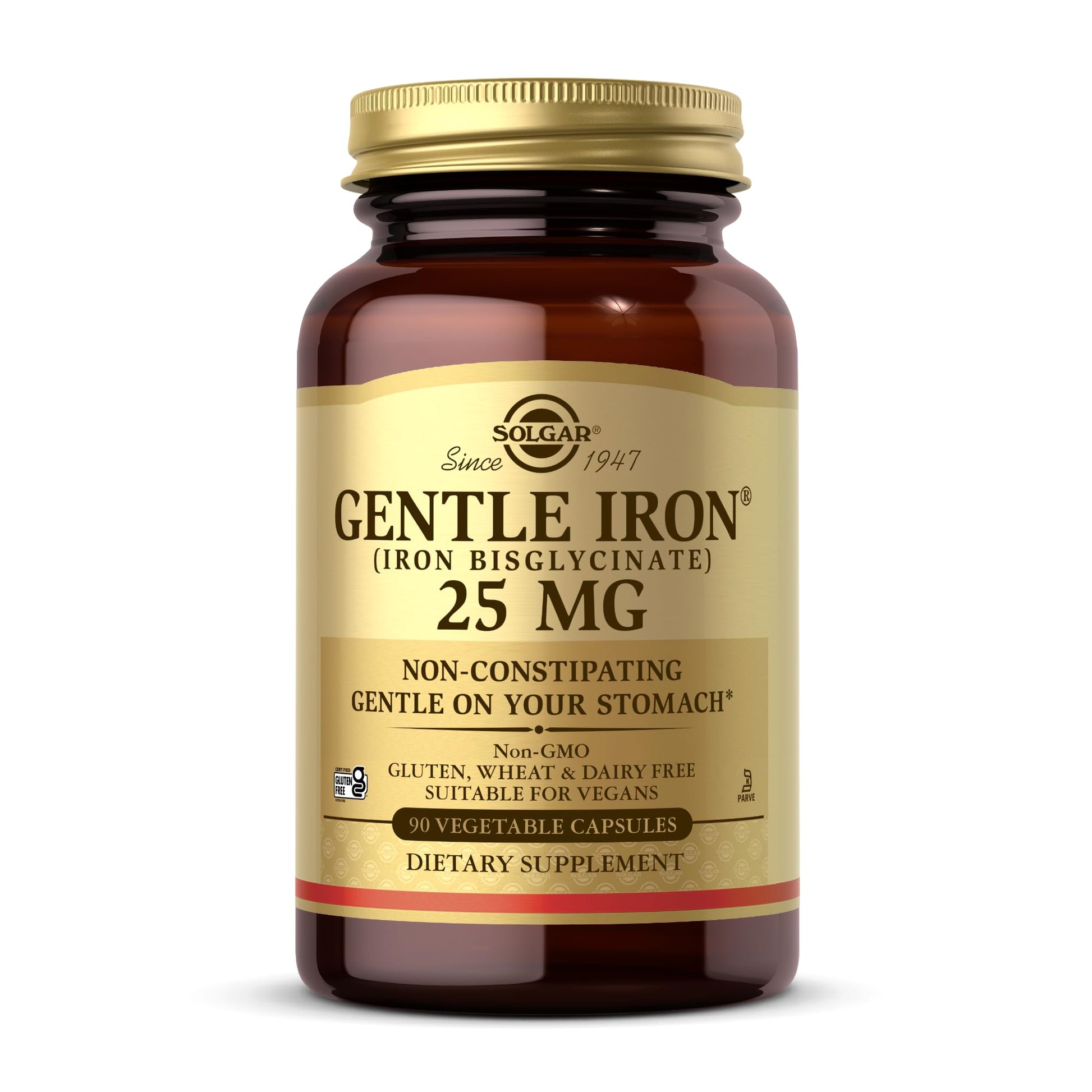 Solgar Gentle Iron (Iron Bisglycinate) 25 mg Capsules, 90 Count