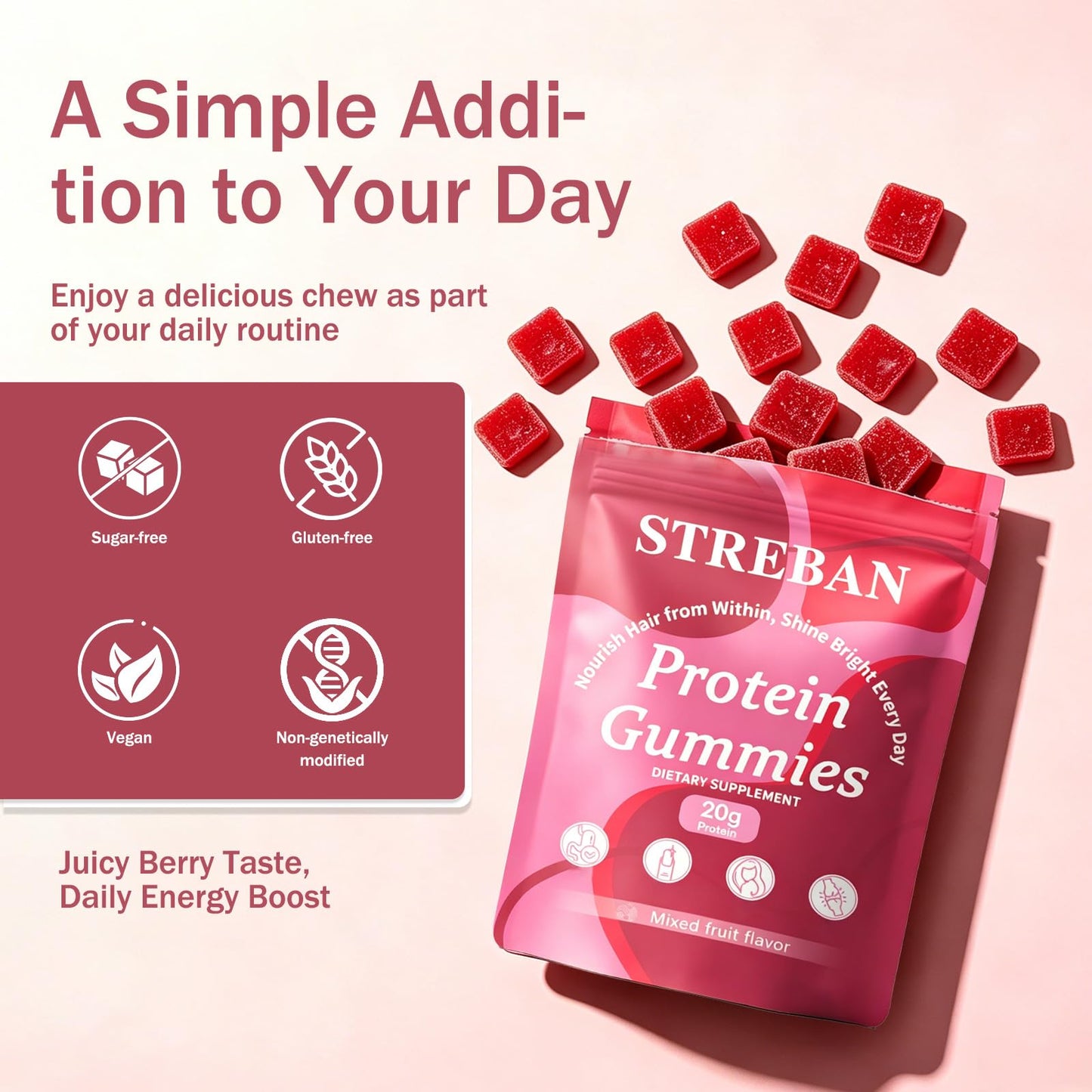 STREBAN Protein Gummies, 60 Gummies