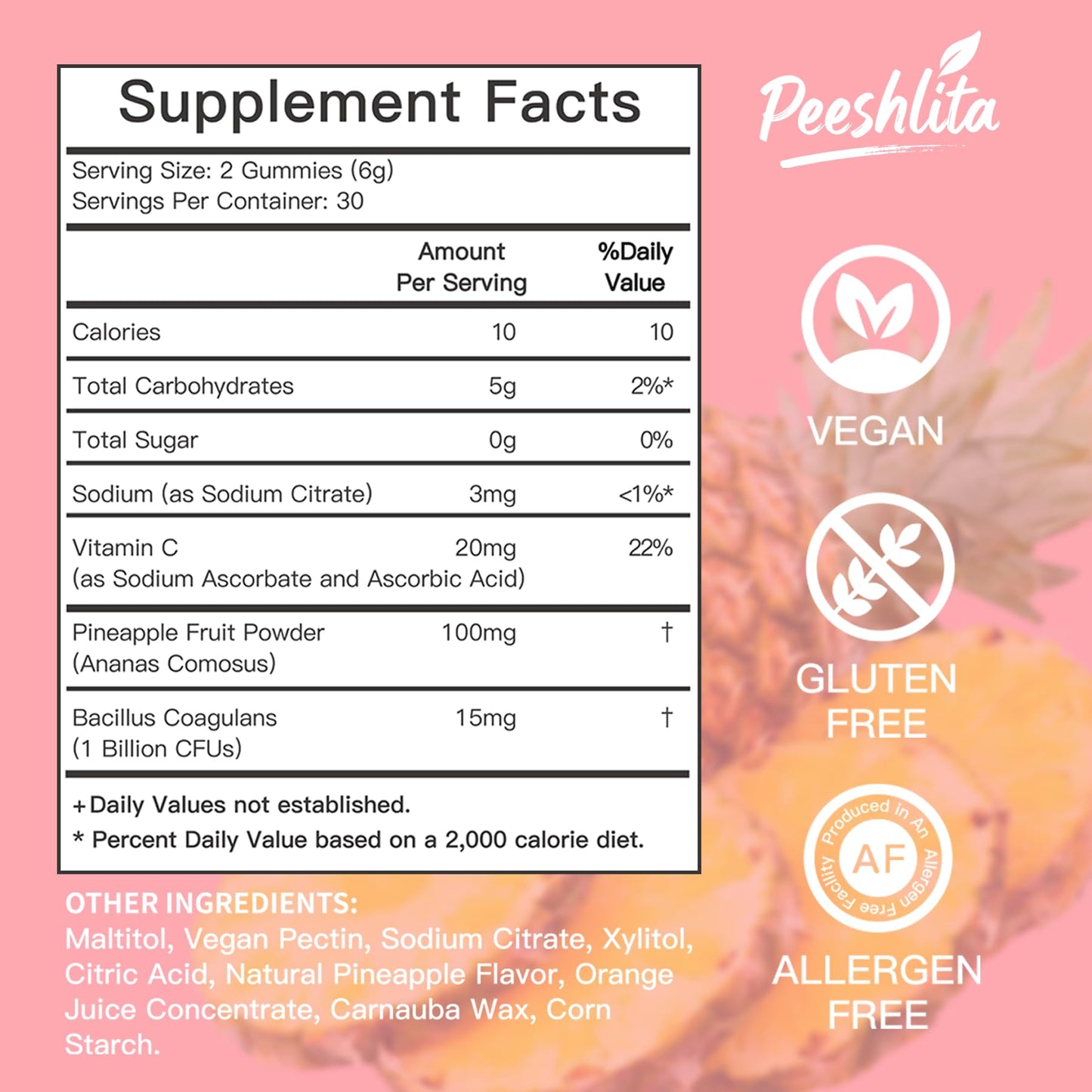 peeshlita Women's Probiotic Gummies with Prebiotics, 5 Billion CFU per Serving, 60 Count