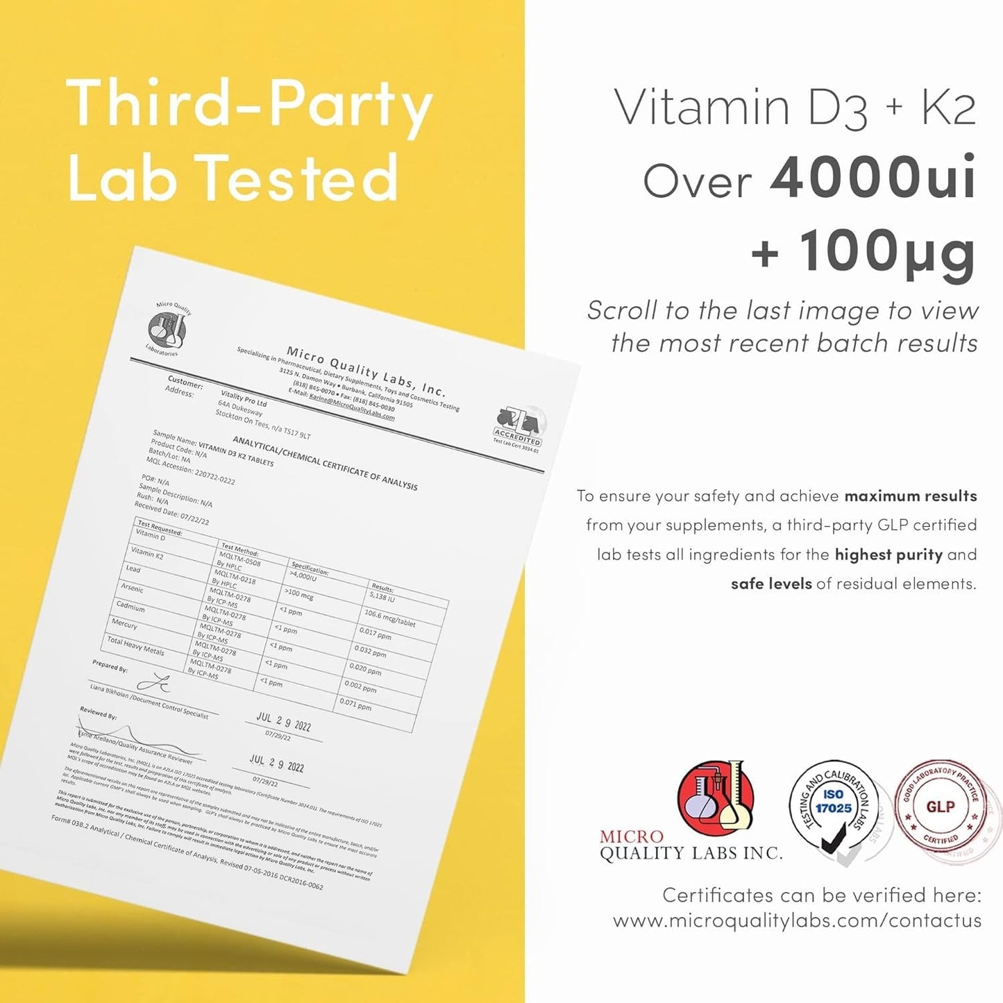 vP Vitality Pro Vitamin D3 4000 iu with Vitamin K2 100ug Tablets, 180 Count
