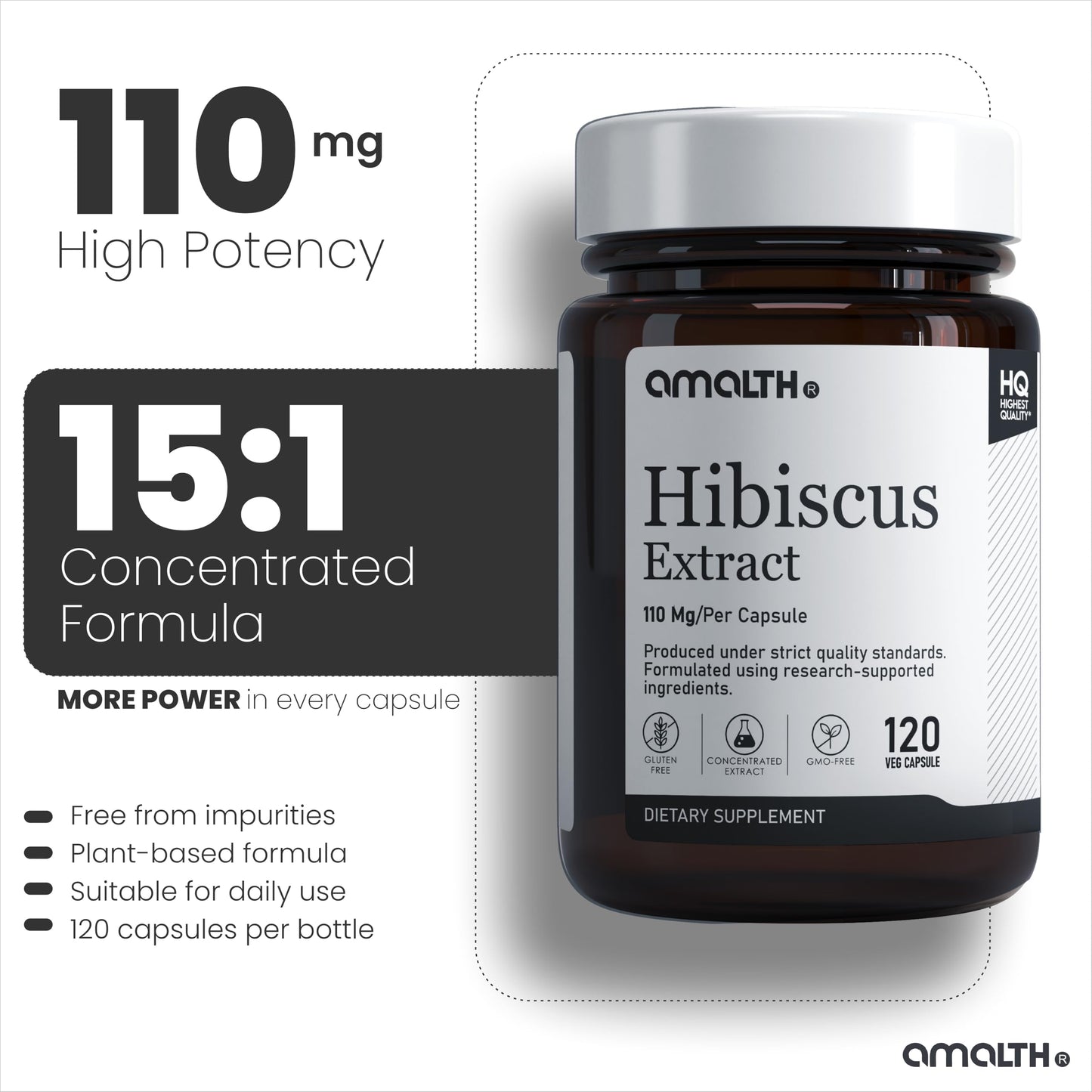 AMALTH Hibiscus Capsules 1000 mg, 120 Veg Capsules